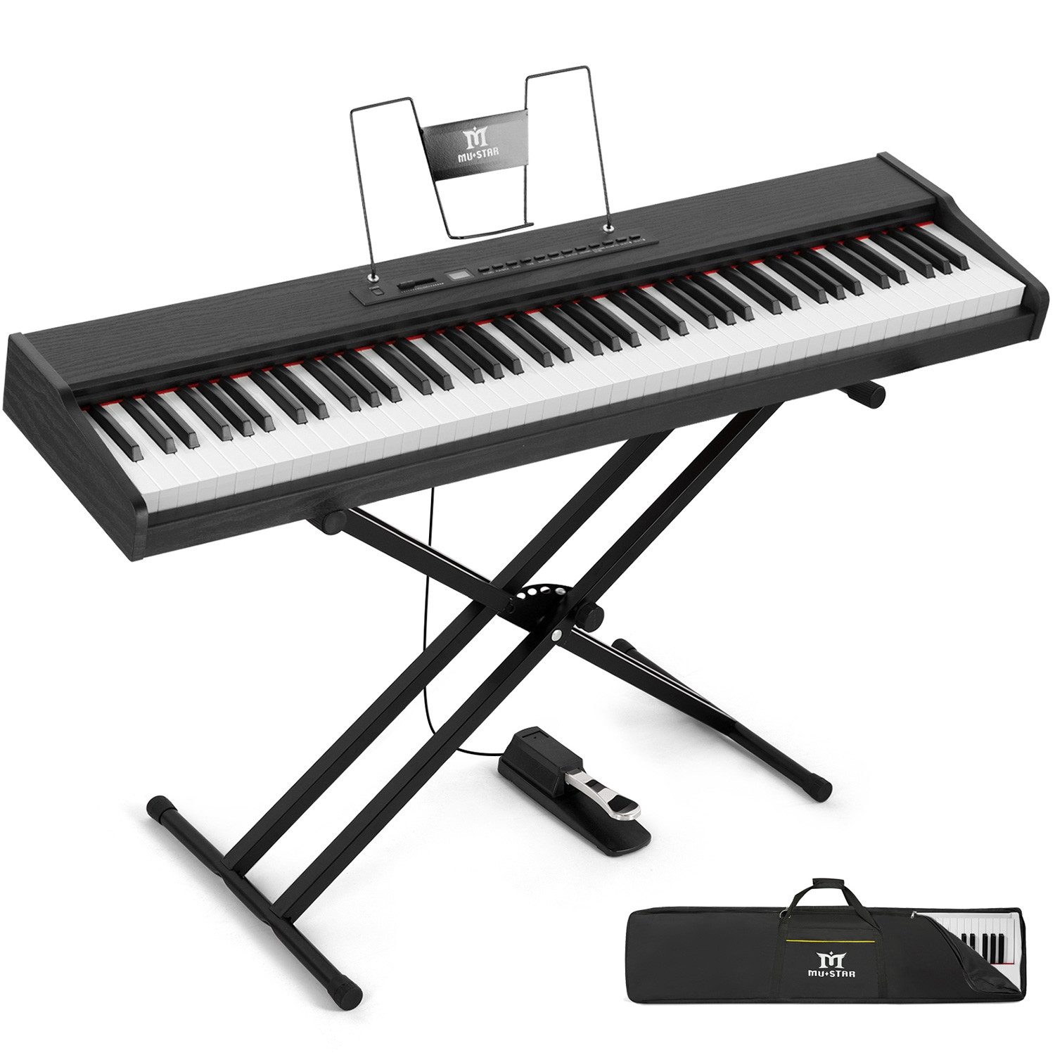 MUSTAR Digitalpiano Tragbares E-Piano 88 Tasten Sustain Pedal Keyboardständer, Bluetooth (1-St), USB/MIDI, 2x24W Lautsprecher, LCD-Bildschirm