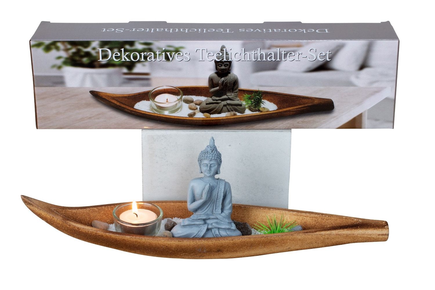 mucHome Buddhafigur Zen Garden Dekoratives Teelichthalter-Set mit Buddha-Statue