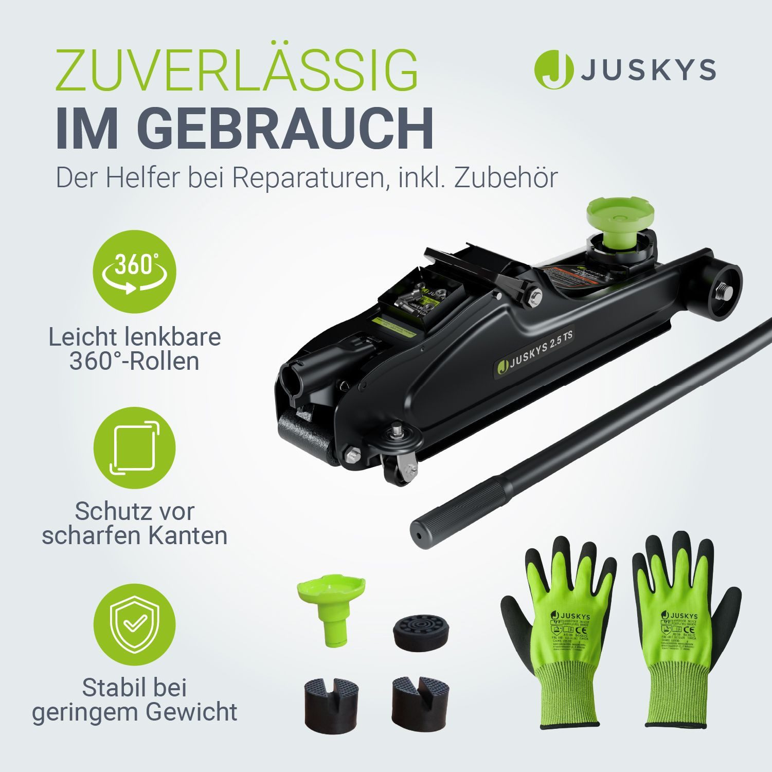 Juskys car jack, max. lifting height: 39 cm, up to 2.5 t, with accessories & gloves, lifting range up to 390 mm, for cars