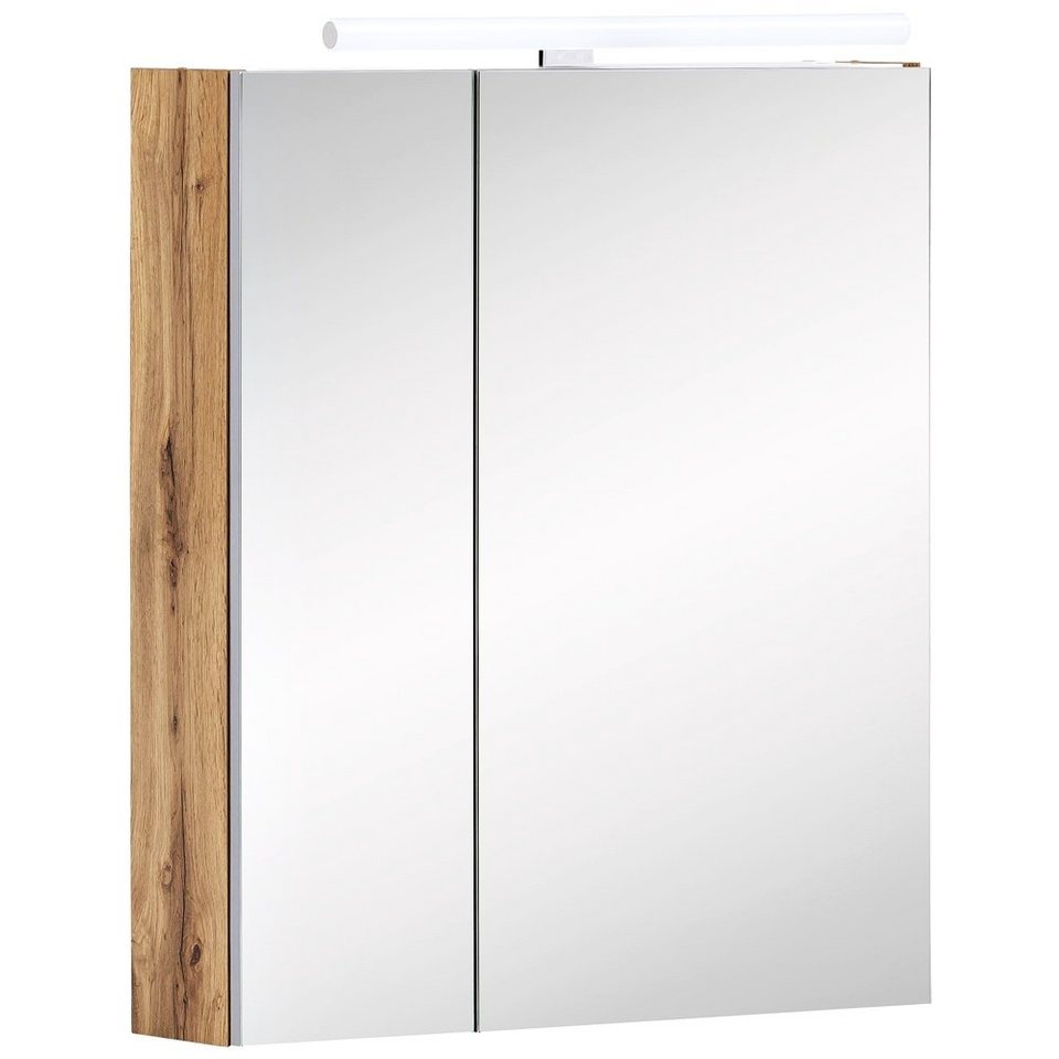 Lomadox Spiegelschrank DABO-04 60cm in Eiche-Landhaus mit LED-Beleuchtung,  B/H/T: 60/71-75/16 cm