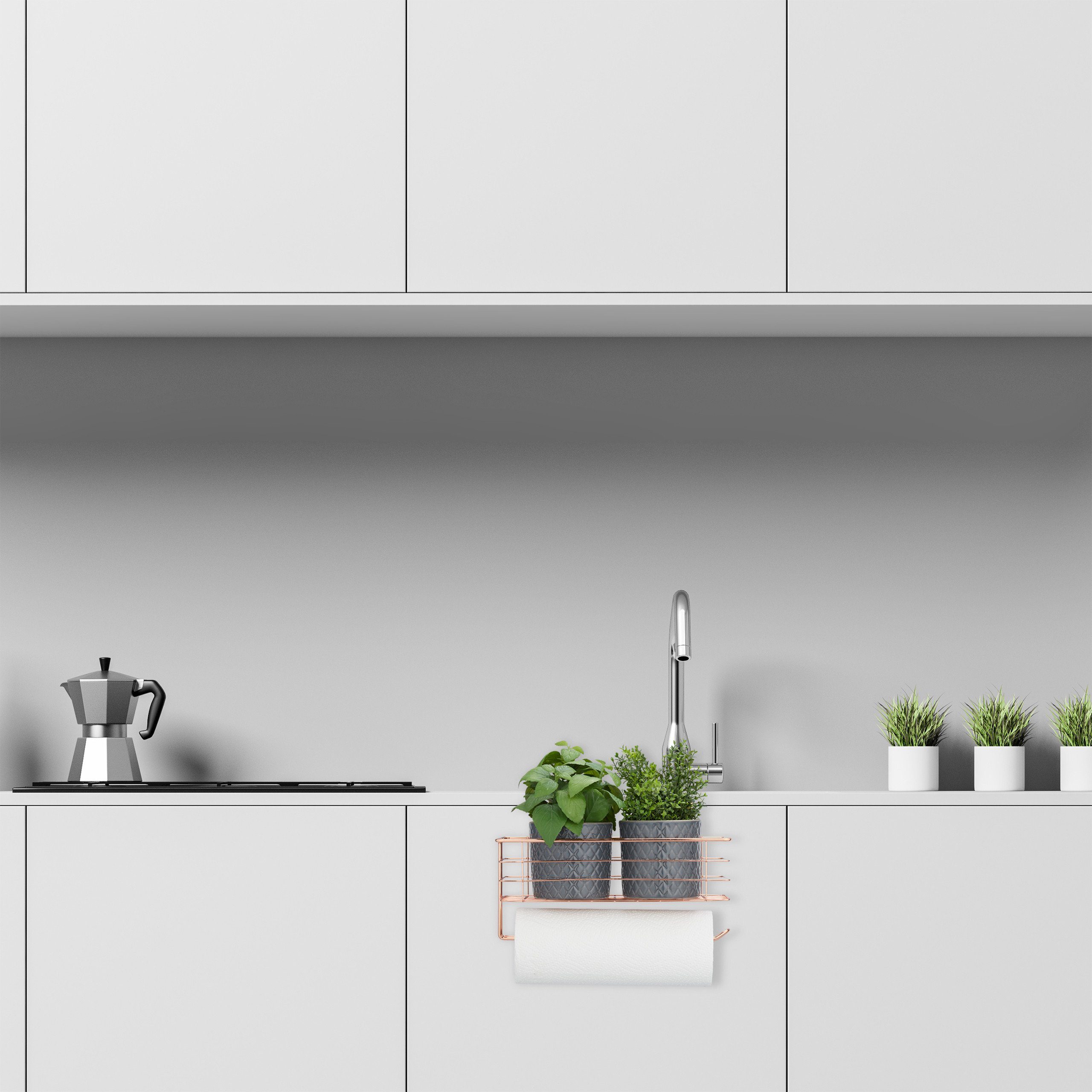 relaxdays Einhängekorb mit Küchenrollenhalt, Kupfer