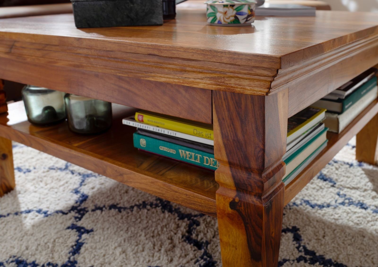 Massivmoebel24 Couchtisch Couchtisch Akazie 85x85x45 honig lackiert OXFORD #0316