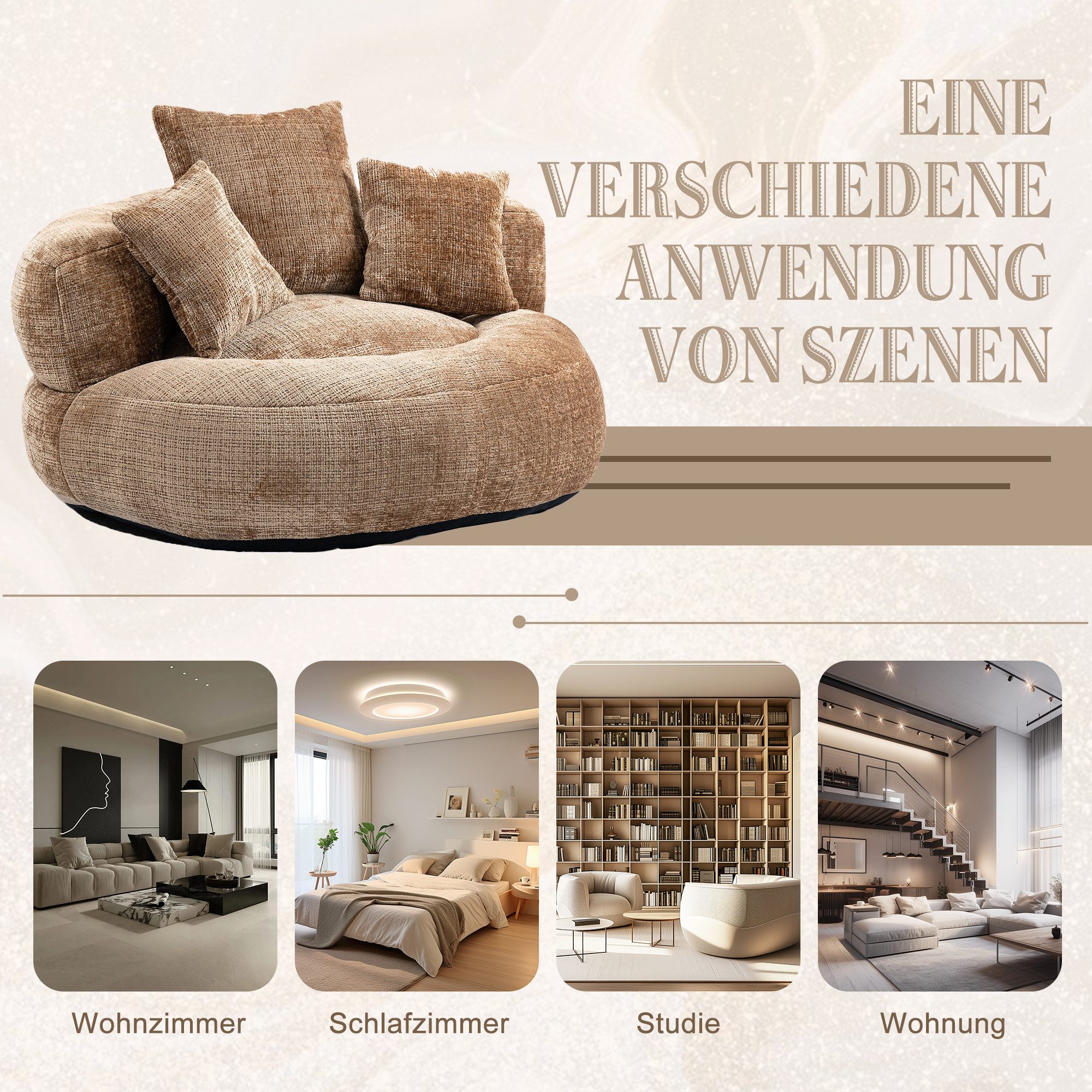 Celya Sitzsack Lazy Sofa Gaming Sofa Stuhl mit drei Kissen,hoch Rücken Sitzsack Stuhl (1 Sitzsack, 3 Kissen), Couch für Erwachsene und Kinder, für Schlafzimmer  – Bild 5 von 5