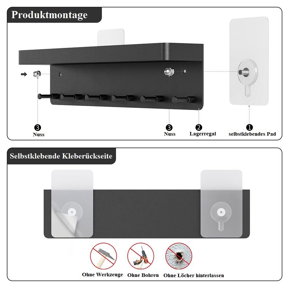 OSTWOLKE Schlüsselleiste Schlüsselleiste Schlüsselbrett Haken Edelstahl Schwarz Schlüsselhalter 6 mit