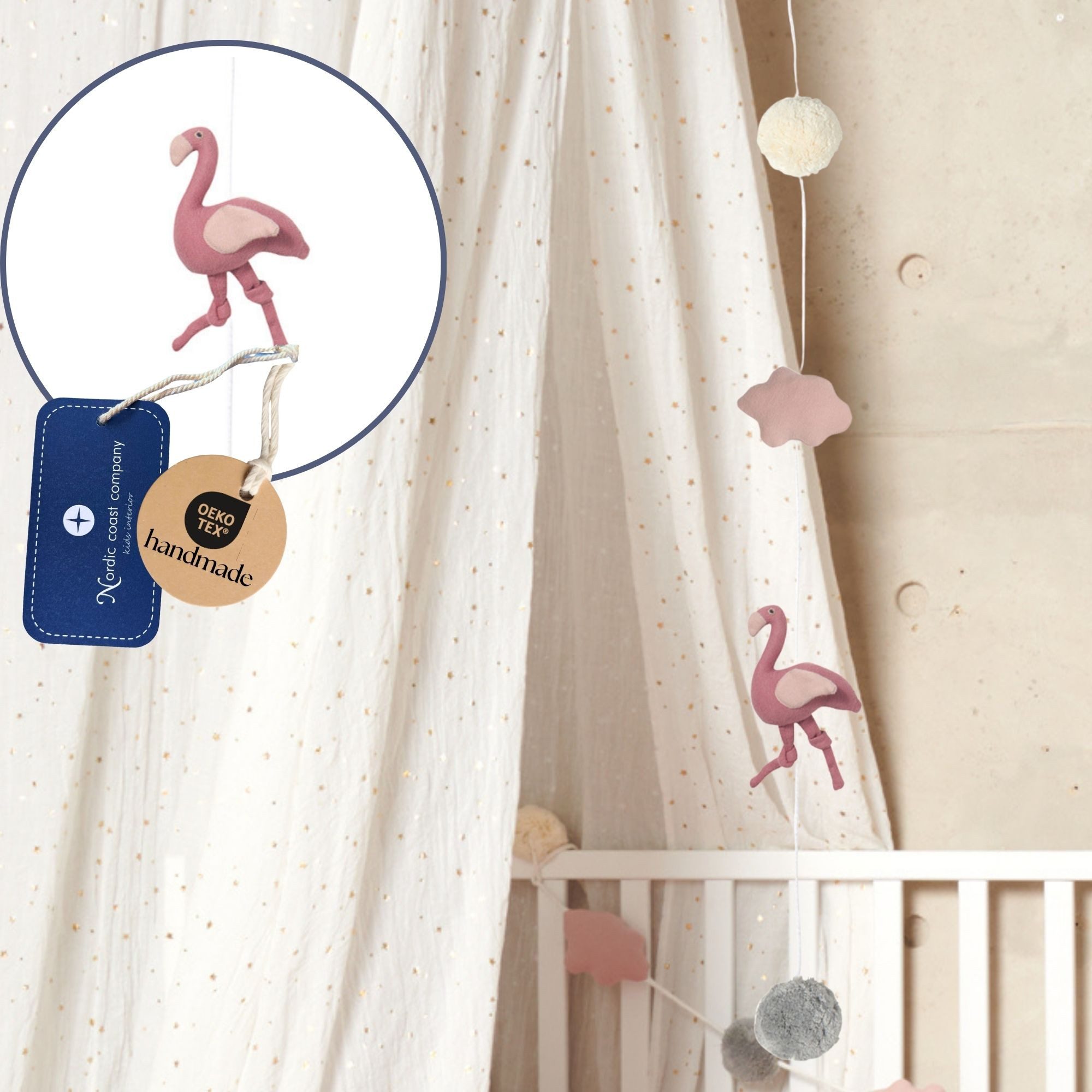Nordic Coast Company Wanddekoobjekt Baby Wandgirlande Dino Schwan Flamingo Pompom, Babyzimmer Deko Wand Deko Kinderzimmer Baby Geschenk