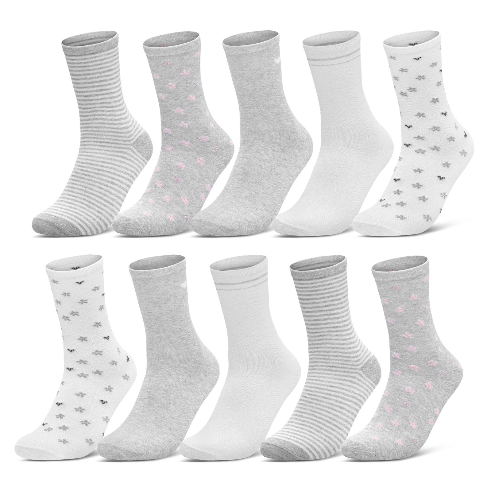 sockenkauf24 Basicsocken 10 Paar Damen Socken Mehrfarbig Streifen Punkte (34911/1, 39-42) Herzen Maritim Baumwolle