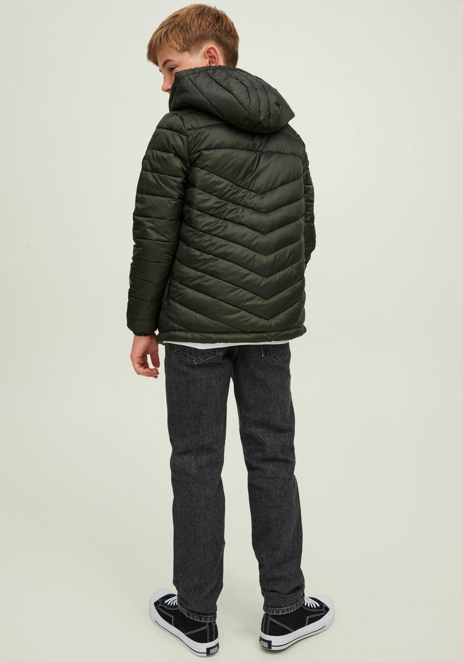 & Taschen Jack Jones Kapuze, PUFFER Fleecefutter HOOD und JJEHERO in NOOS Mit Junior den Steppjacke Kinnschutz JNR,