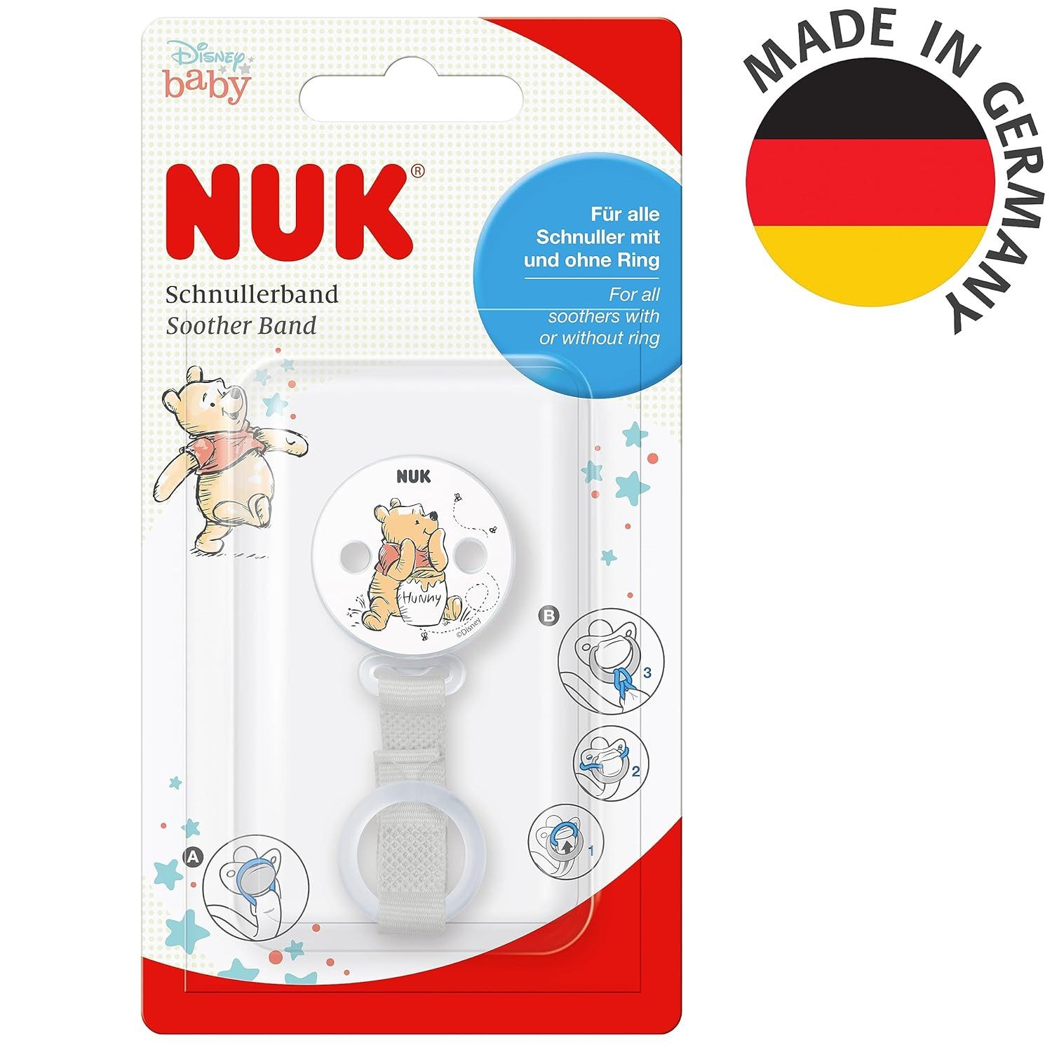 NUK Schnullerbefestigung NUK Schnullerband – Disney Winnie the Pooh Motiv, (1-tlg)