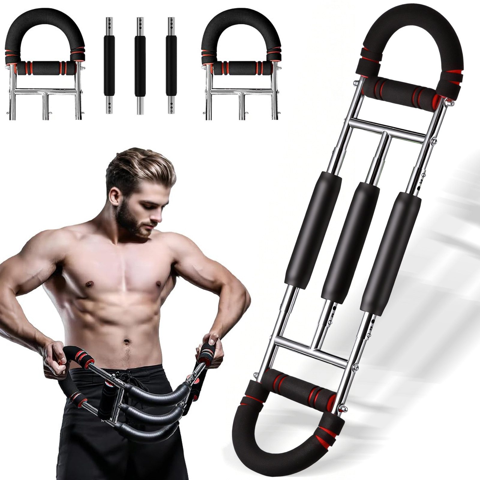 BlingBin Multitrainer Twister Armtrainer, 30–75 kg Verstellbares Brustmuskel Trainingsgeräte, (U-förmiger Verstellbares Brust, Arm & Oberschenkel Trainingsgerät, 1-St., Expander fitness Bizeps trainingsgerät Rutschfester Schaumstoffgriff), Abnehmbarer 2 F