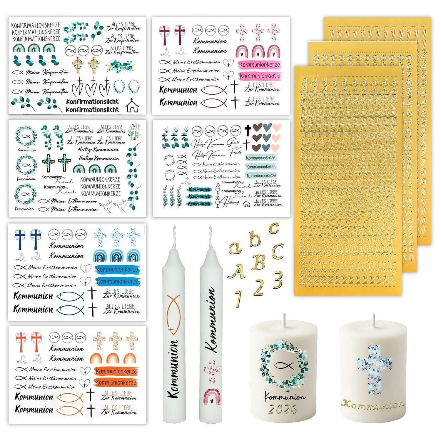 LuxusKollektion Kreativset Kommunionkerze Bastelset 9-tlg Gold Deko DIY