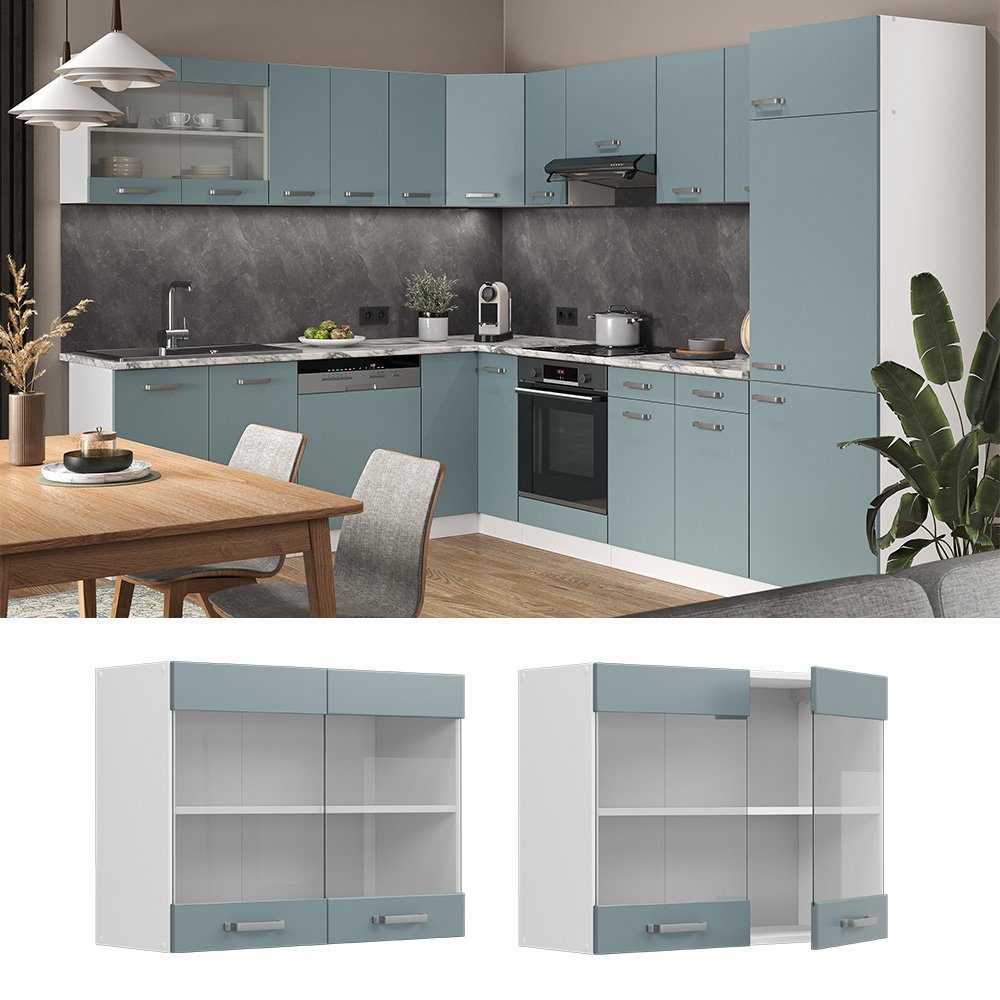 Vicco Glashängeschrank R-Line, Blau-Grau/Weiß, 80 cm günstig online kaufen