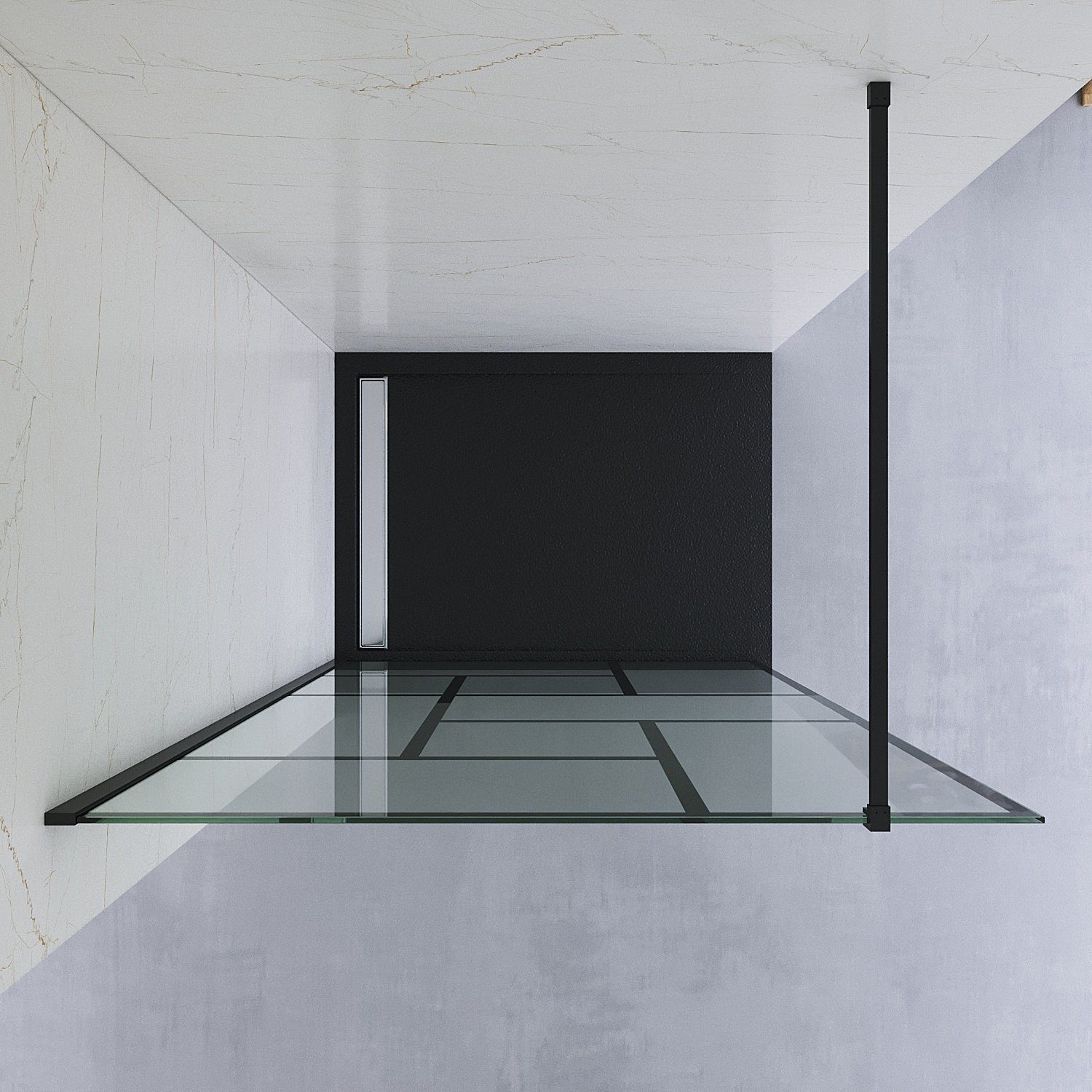 AQUABATOS Duschwand Duschwand Glas Schwarz für Dusche Walk-In Duschen 100x200 120x200 cm, 8 mm Einscheibensicherheitsglas, Lotuseffekt