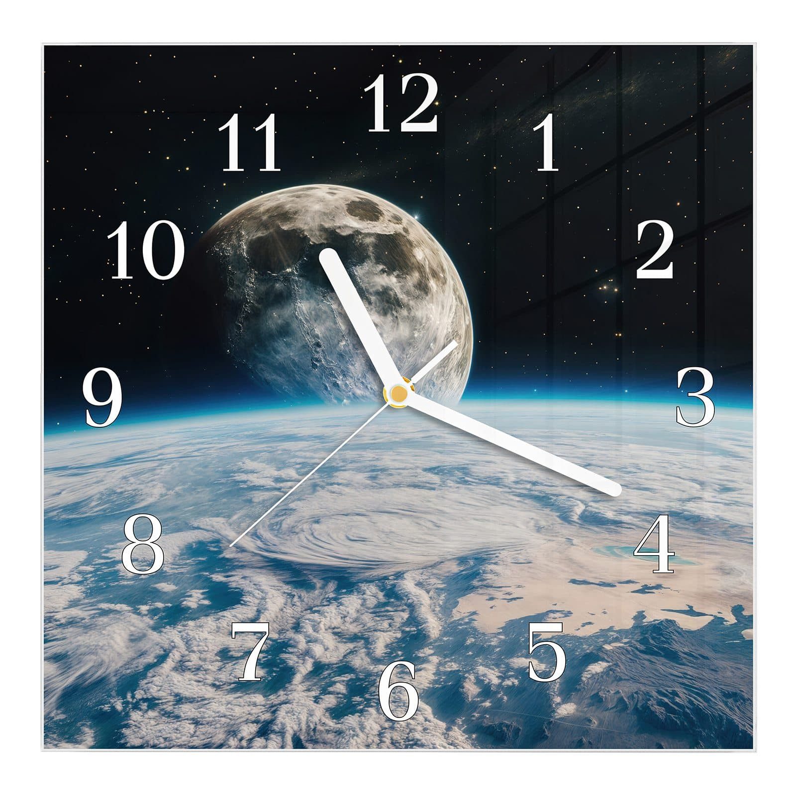 Wanduhr Glasuhr Wanduhr Wandkunst Größe 30 x 30 cm mit Motiv Mondüberblick