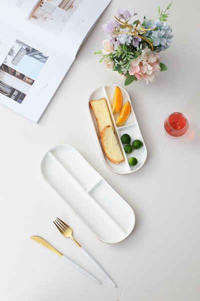 ZELLERFELD Snackschale 2 Stück Marmor Design Service Schale mit Fächer Sunum Tabagi aus Porzellan Speiseservice Essservice, Dips, Porzellan