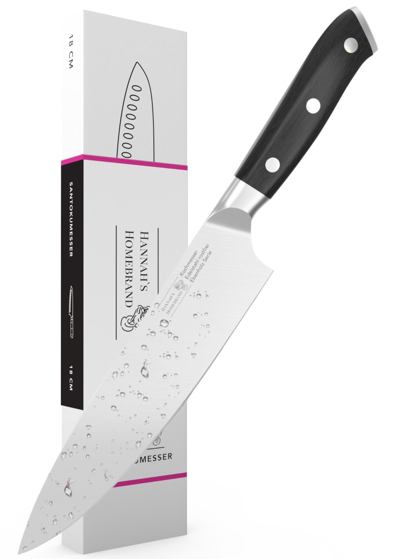 Hannah's Homebrand Kochmesser rostfreies Kochmesser extra scharf - Chefmesser mit Holzgriff, 21 cm Klinge, Holzgriff