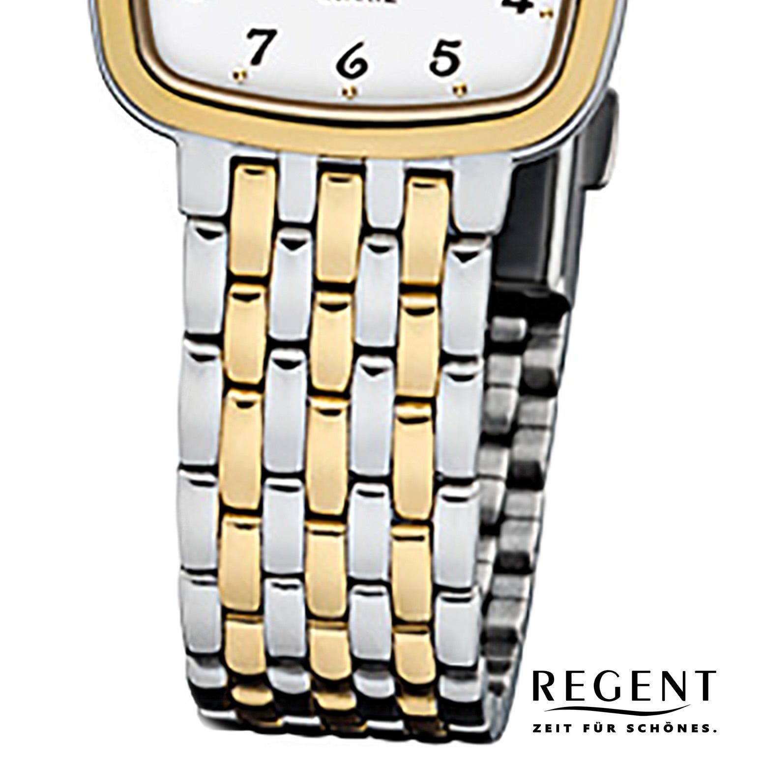 Analog, Regent ionenplattiert 25x25mm), (ca. Edelstahl, Armbanduhr Damen gold silber Damen-Armbanduhr klein eckig, Quarzuhr Regent