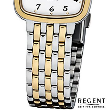 Regent Quarzuhr Regent Damen-Armbanduhr silber gold Analog, Damen Armbanduhr eckig, klein (ca. 25x25mm), Edelstahl, ionenplattiert