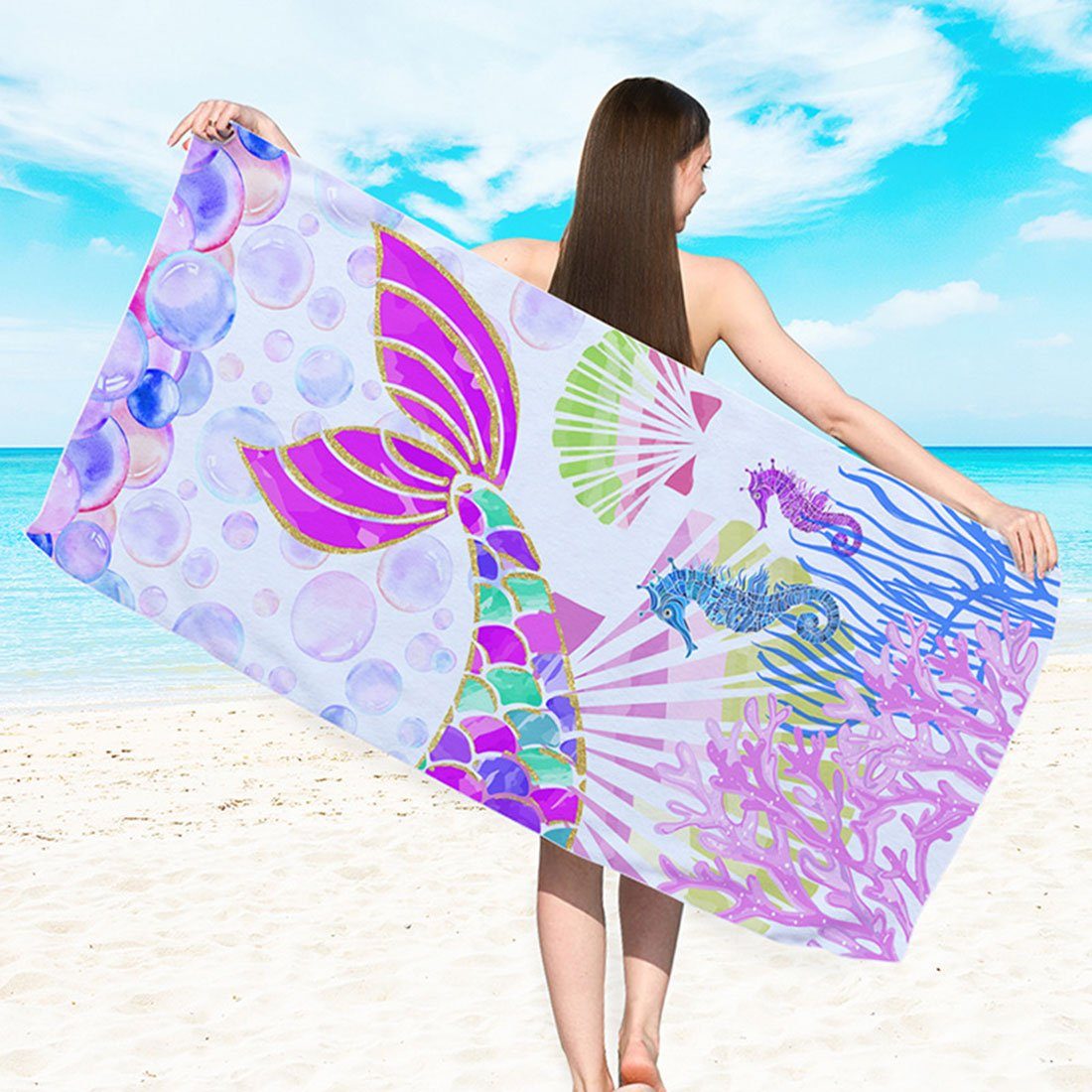 CFYDW Badetücher Badetuch für Erwachsene, bedrucktes Strandtuch aus Mikrofaser Rosa