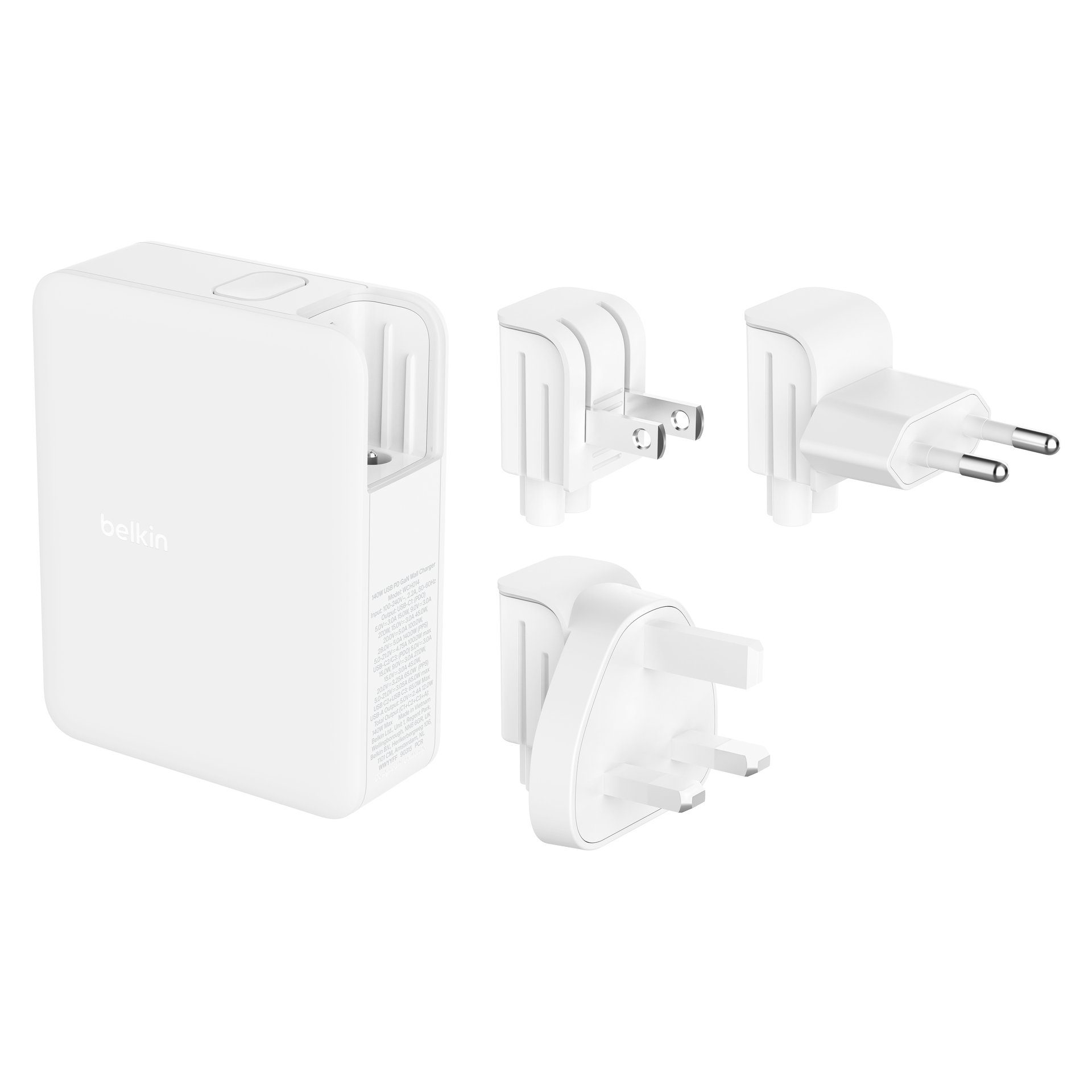 Belkin 140 Watt 4-Port GaN Ladegerät mit UK, EU, US Stecker USB-Ladegerät