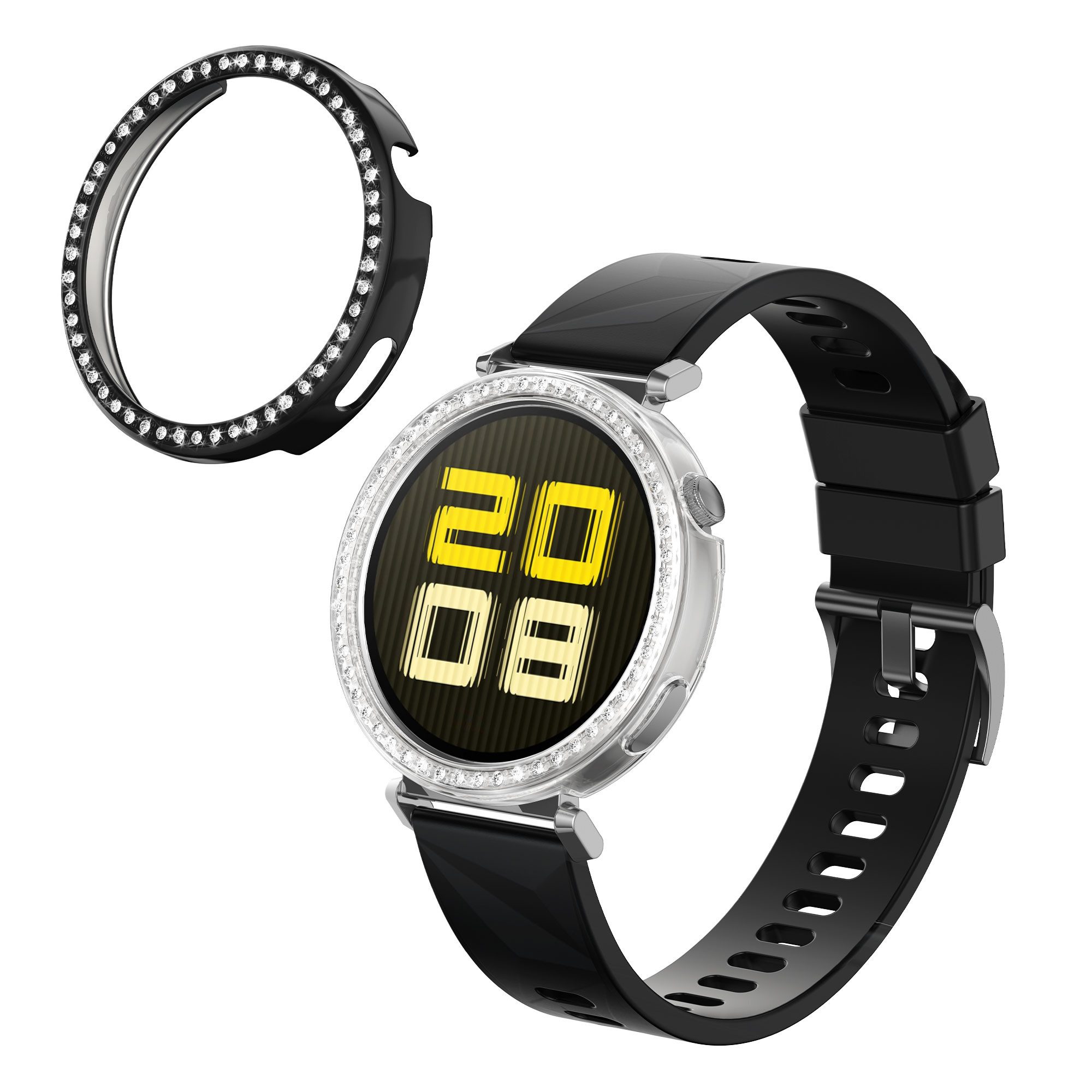 kwmobile 2x Kunststoff Hülle für Huawei Watch GT5 41mm / Watch GT4 41mm Fitnessband, 2-tlg., Schutzrahmen - Glitzer Schutzhülle in Transparent Schwarz