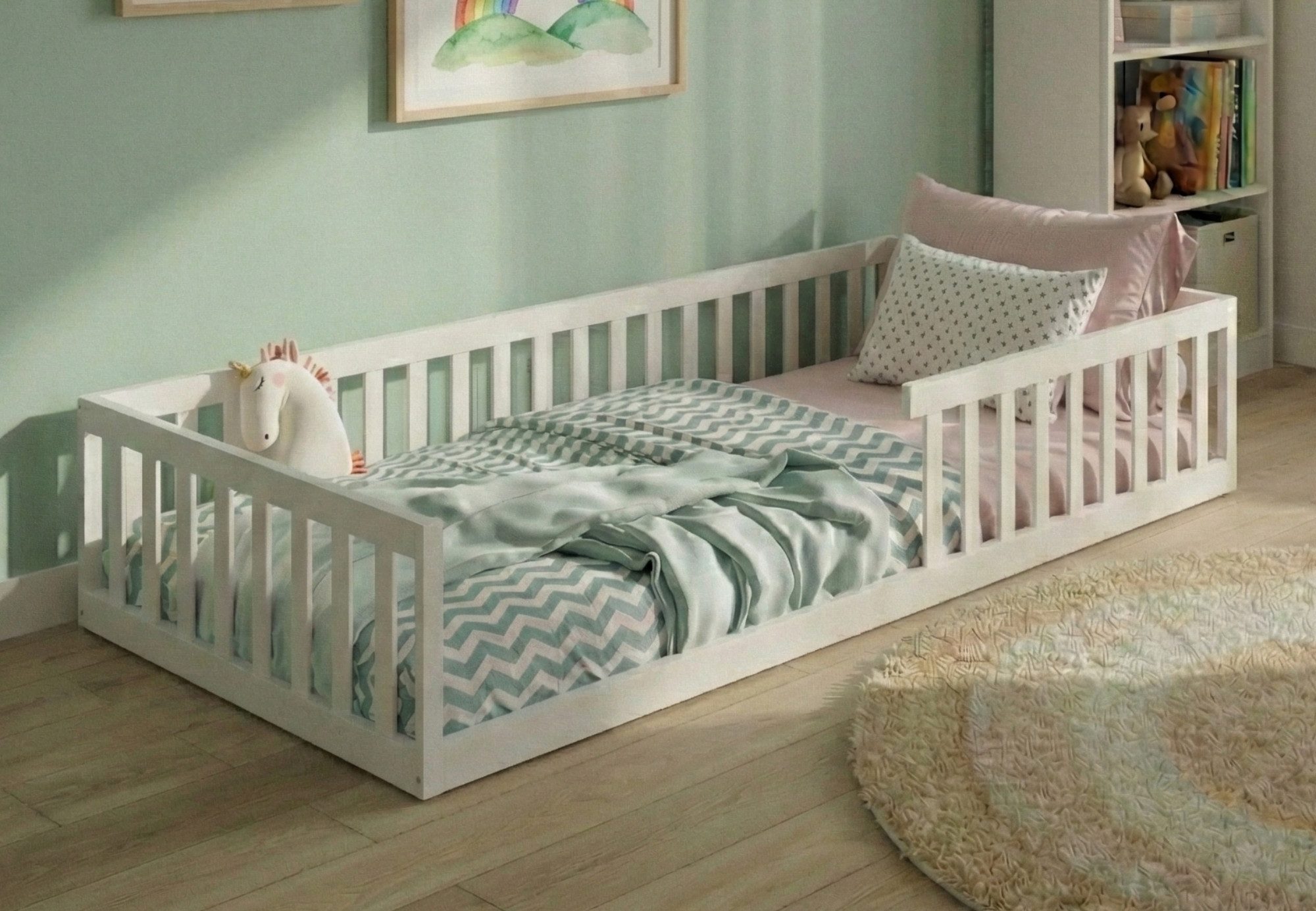 Kids Collective Kinderbett Bodenbett Bett mit Rausfallschutz & Lattenrost M günstig online kaufen