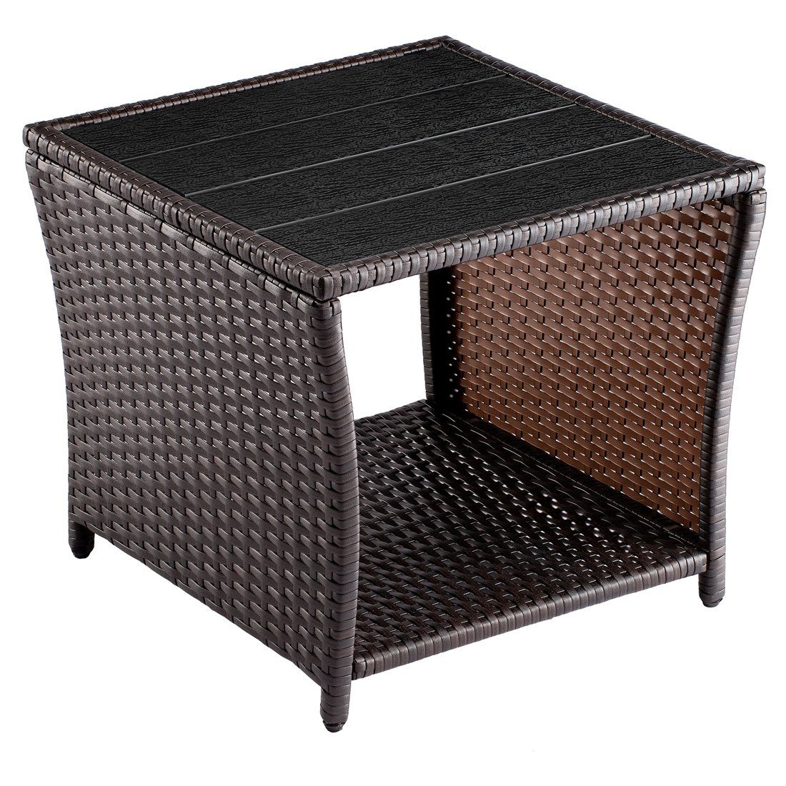 Casaria Beistelltisch (1-St), Poylrattan WPC Tischplatte 45x45x40cm Wetterfest Outdoor Garten Braun