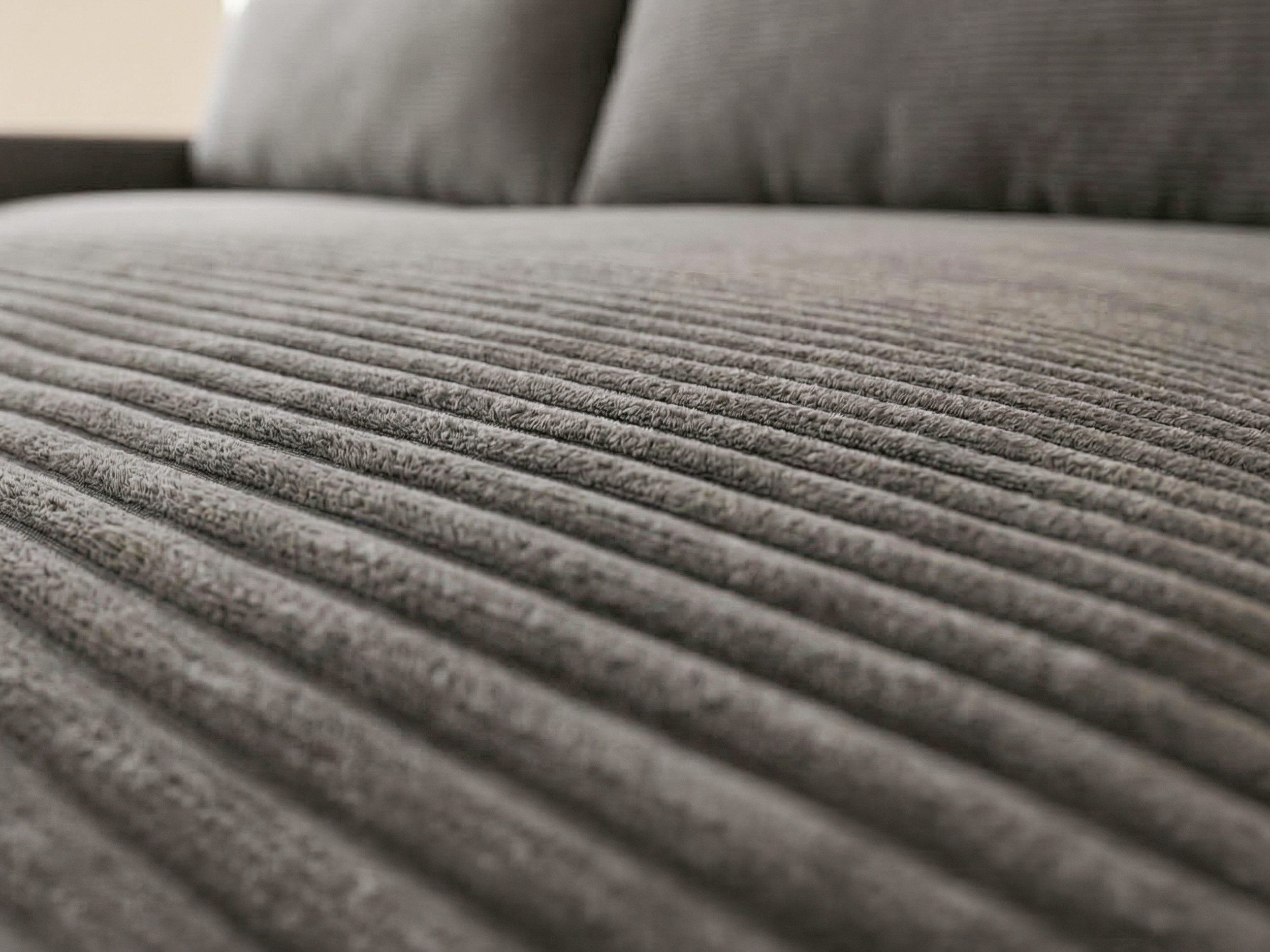 Massivart® Ecksofa Cord grau 220x164 cm / Nosagfederung / Cordsofa / NORDVIK, frei im Raum stellbar · inkl. 2 Rückenkissen