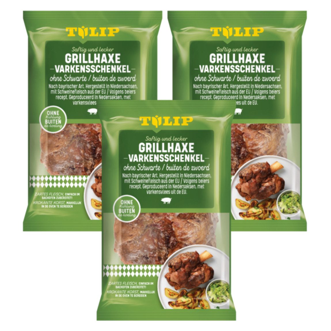 TULIP Wurstkonserve Haxe ohne Schwarte 3x 500g Vakuumverpackt Grillhaxe Backofen Grill