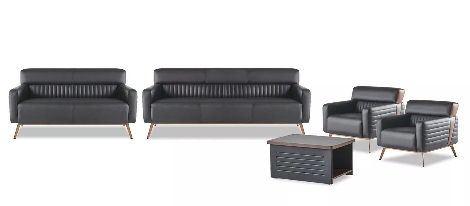JVmoebel Sessel Luxuriöse schwarze Leder-Sofas und Designer-Sessel für Büros (Arbeitszimmer-Set 5tlg (3-Sitzer + 2-Sitzer + 2x Sessel + Couchtisch), Made in Europa