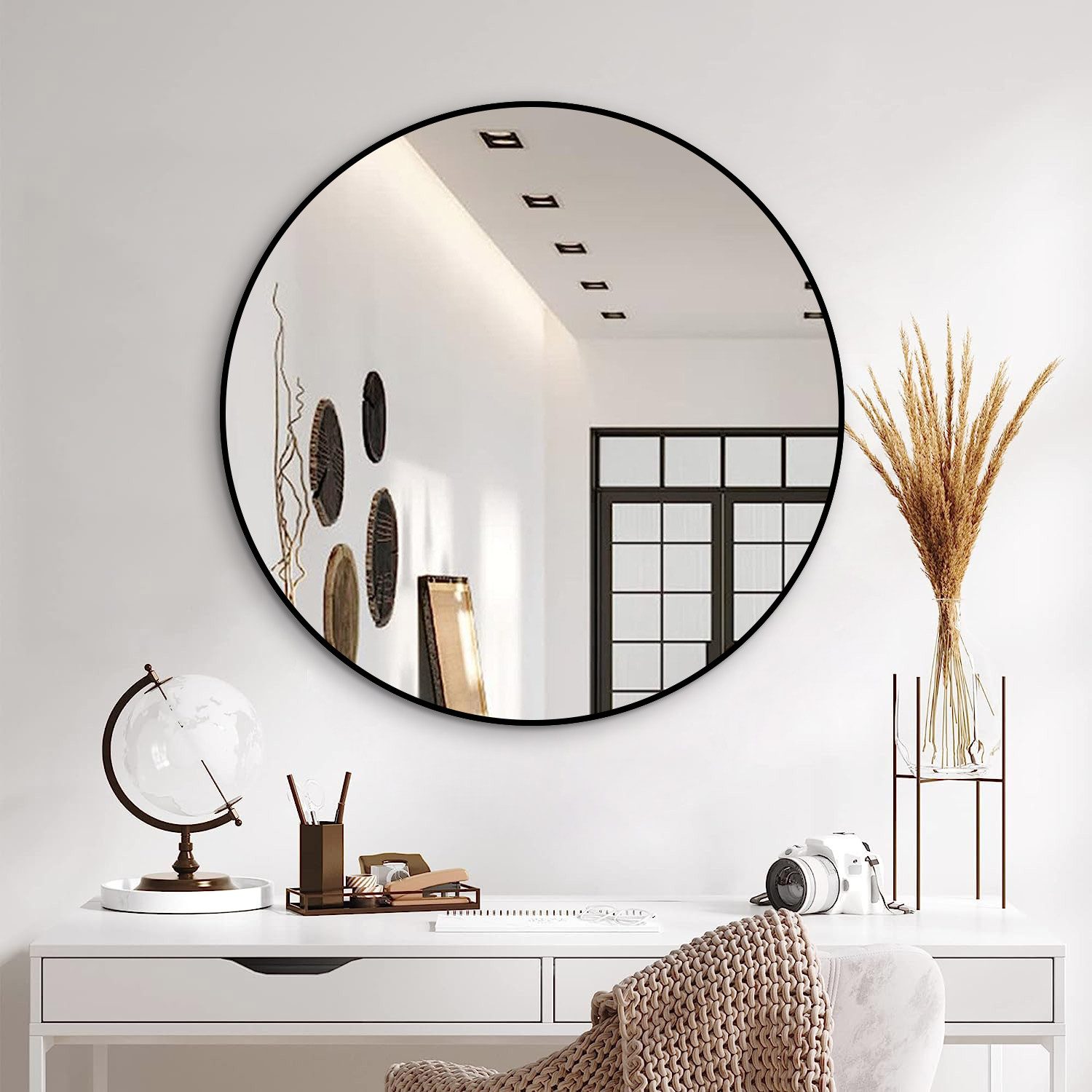 Boromal Wandspiegel groß 80x80cm Rund Rundspiegel 80cm Badspiegel Schwarz R günstig online kaufen