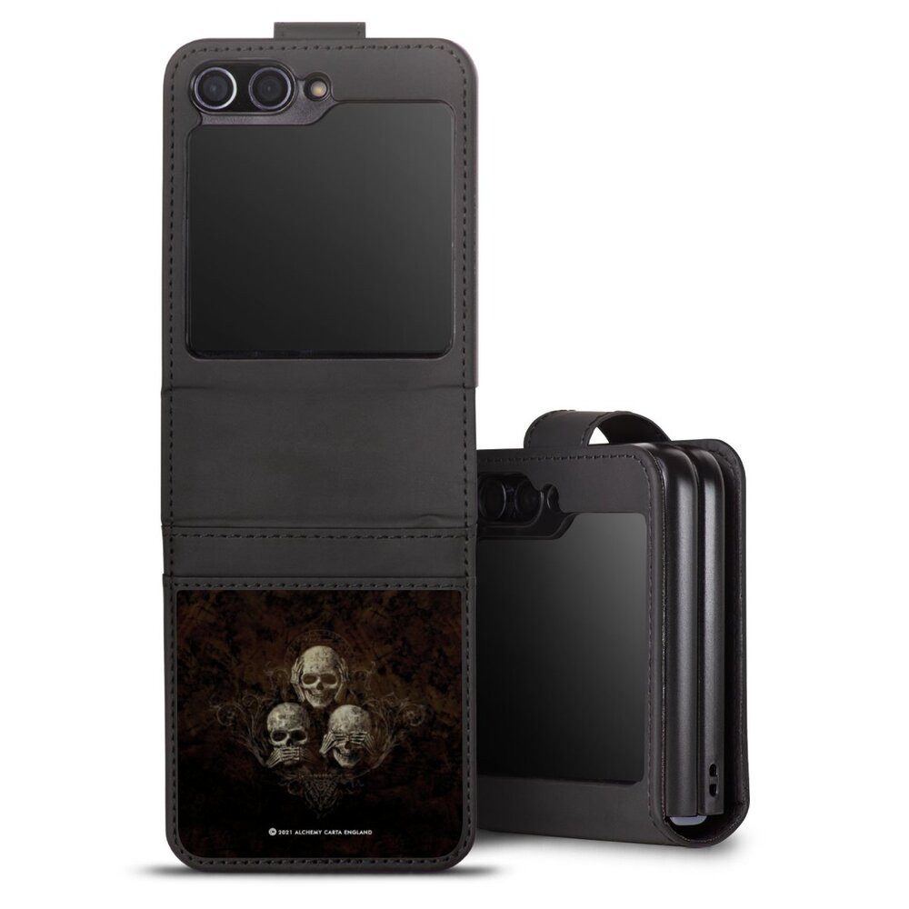 DeinDesign Handyhülle Totenköpfe Art Gothic No Evil, Samsung Galaxy Z Flip 5 Hülle Handy Flip Case Wallet Cover
