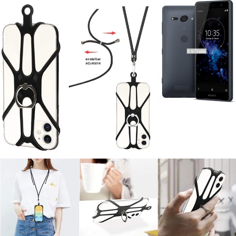 K-S-Trade Handyhülle für Sony Xperia XZ2 Compact, 3in1 Handykette Handyband Handykordel Halsband Smartphone-Ring