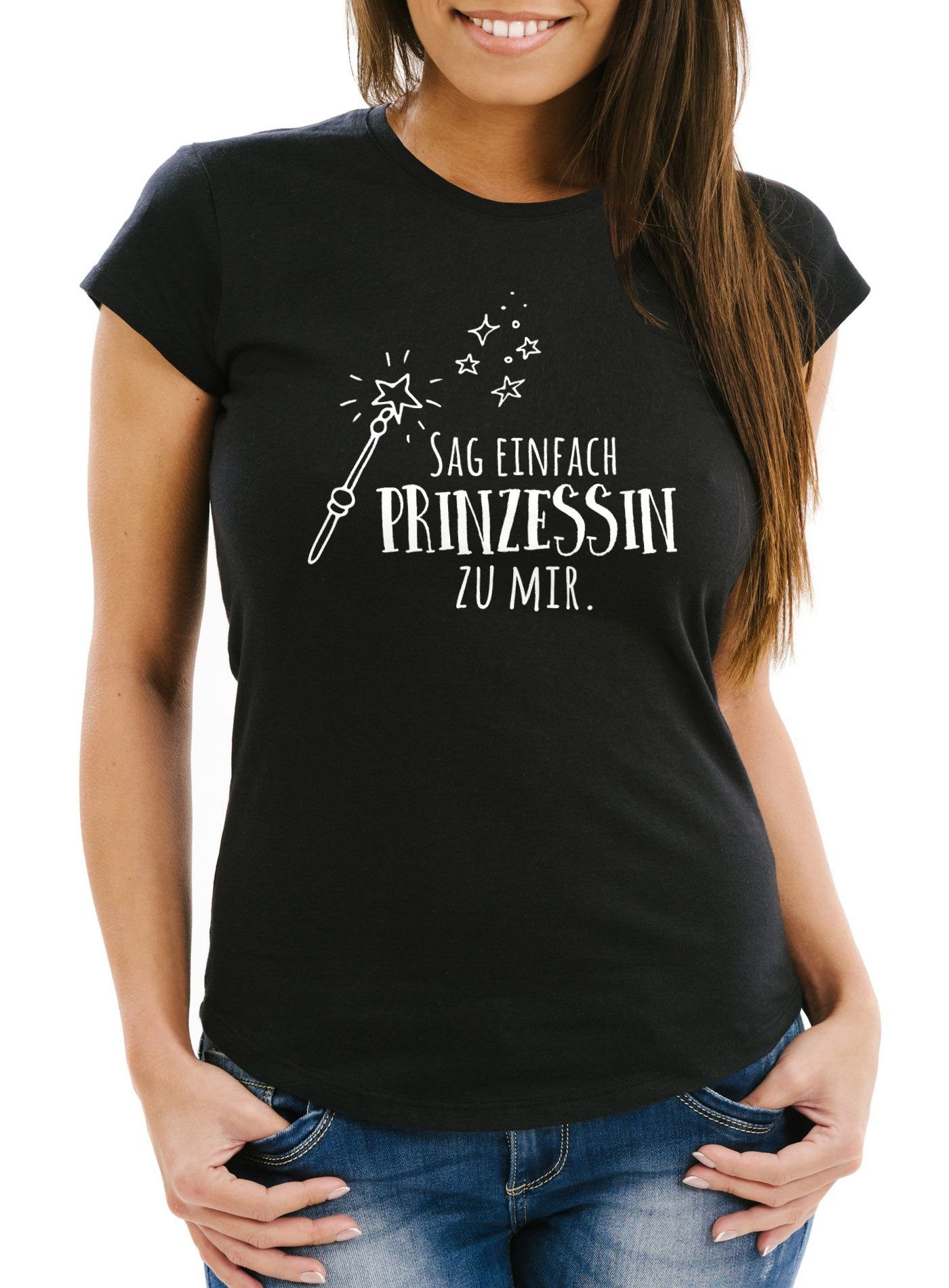 MoonWorks Print-Shirt Damen T-Shirt Sag einfach Prinzessin zu mir Slim Fit tailliert Moonworks® mit Print