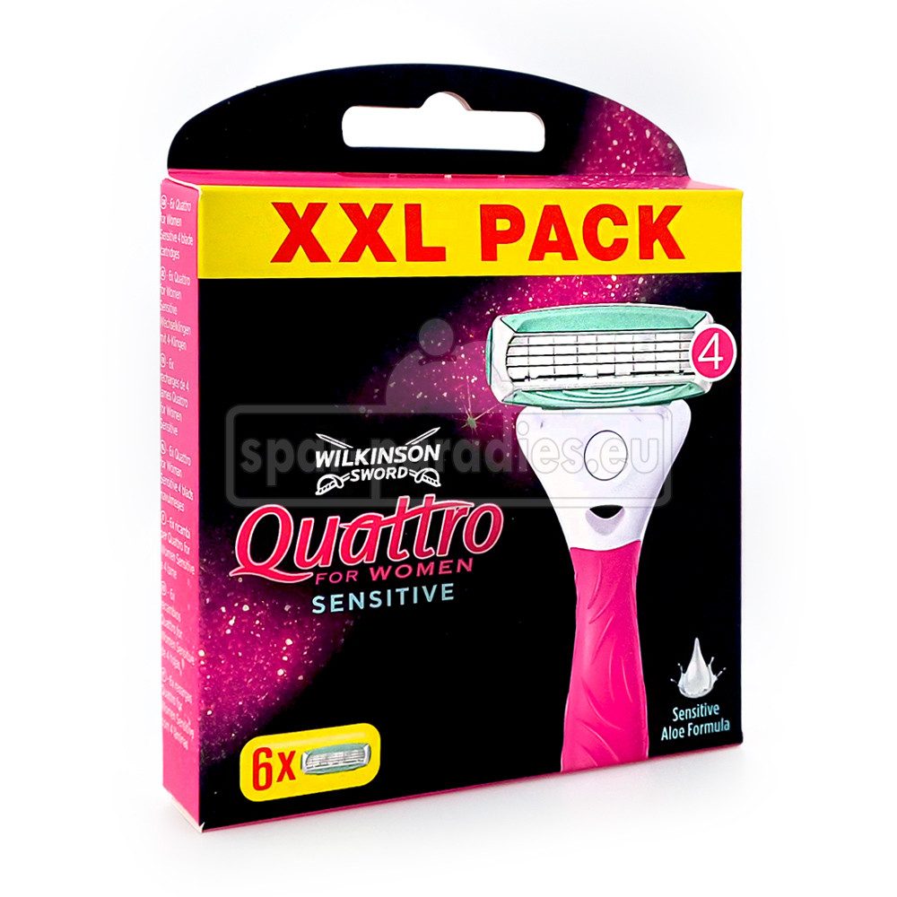 Wilkinson Rasierklingen Wilkinson Quattro for Women Sensitive Rasierklingen, 6er Pack, 3-tlg., mit aufschäumenden Hautconditioner