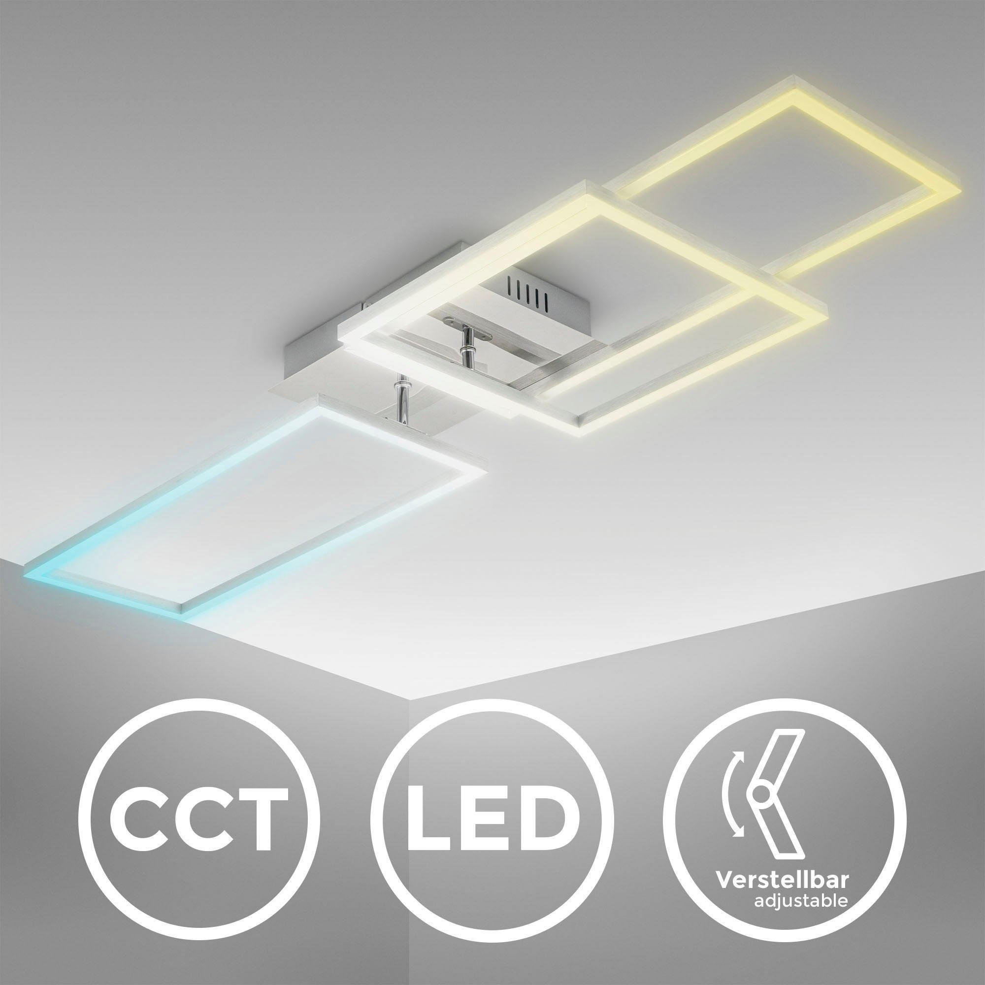 B.K.Licht LED Deckenleuchte BK_FR1510 Schwenkbar, LED-Frame Wohnzimmerlampe kaltweiß, Chrom, - Kaltweiß-Warmweiß, Dimmbar, fest warmweiß CCT CCT Fernbedienung, integriert, 40 Watt, - Deckenlampe, über Farbtemperatursteuerung, LED