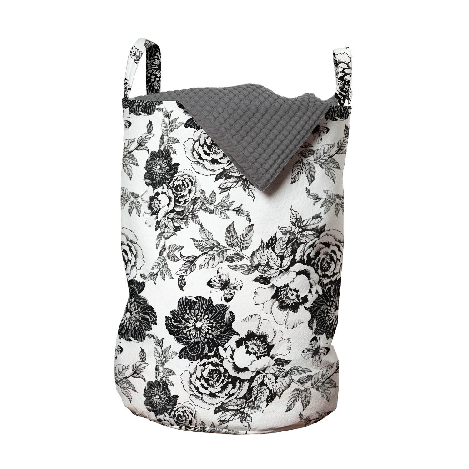 Abakuhaus Wäschesäckchen Wäschekorb mit Griffen Kordelzugverschluss für Waschsalons, Blumen Wiederholen der Pflanzen und Blumenblätter