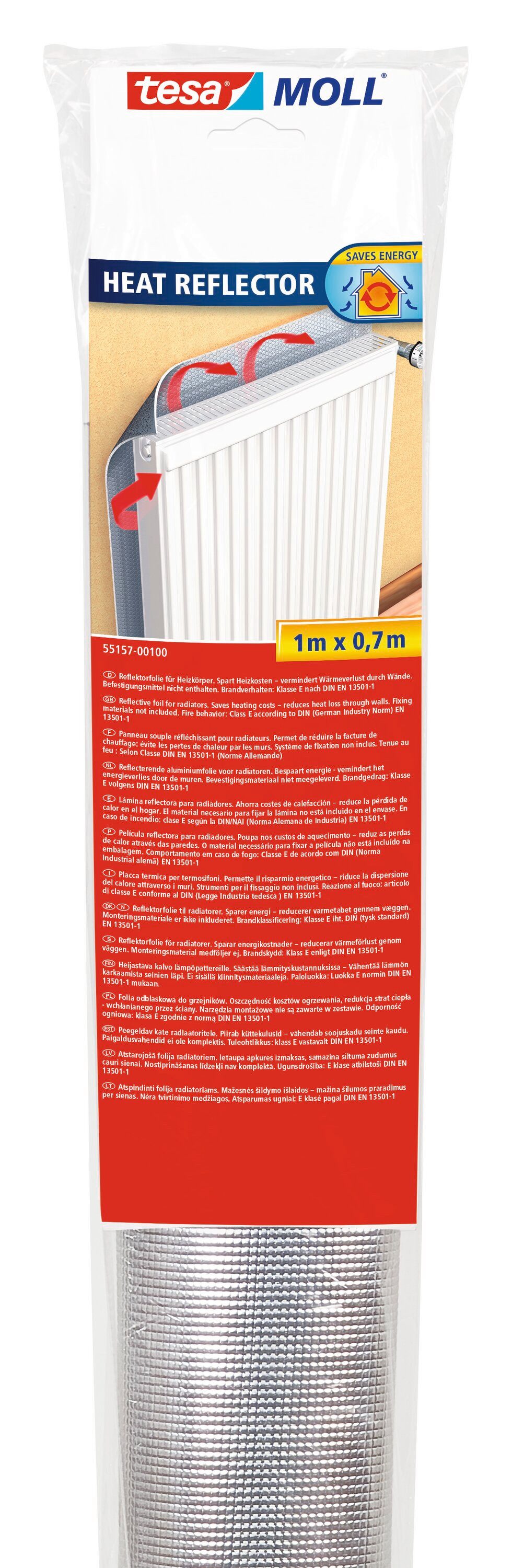 tesa Радиаторыreflexionsfolie tesamoll Reflektorfolie für Радиаторы, Selbstklebend, (Packung, 1-St), Wärmefolie für die Heizung - einfache Montage - silber - 1 m : 0,7 m