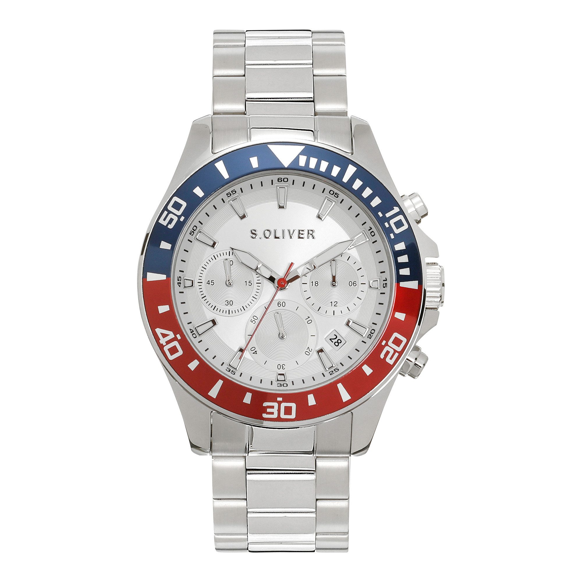 s.Oliver Chronograph Solid Chrono SO-4453-MC, Quarzuhr, Armbanduhr, Herrenuhr, Edelstahlarmband, analog, Tag
