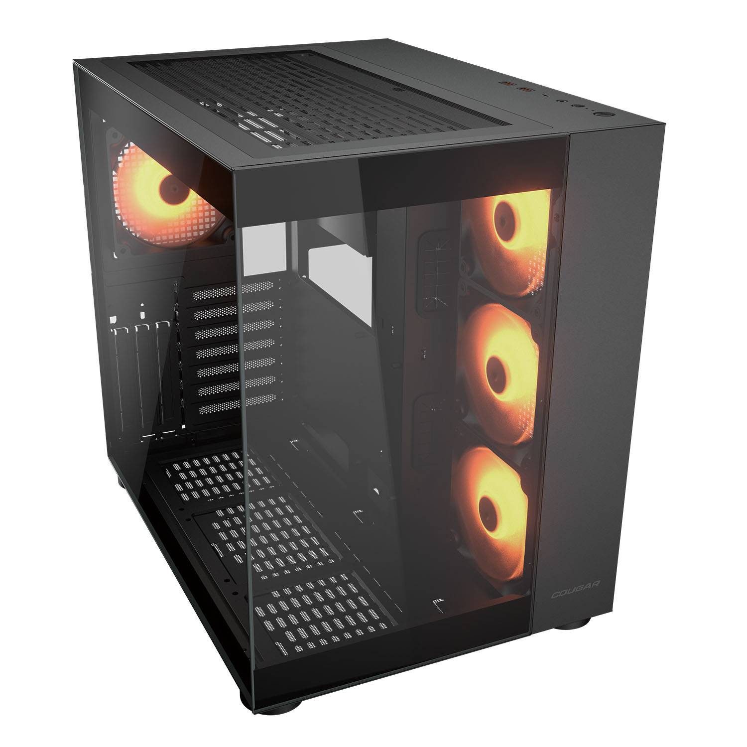 Cougar Gaming-Gehäuse FV150 BK, Midi-Tower, USB/Audio, 2x USB 3.0, 1x USB 3.2 Gen2 Type-C, ATX, schwarz, 4 Lüfter vormontiert