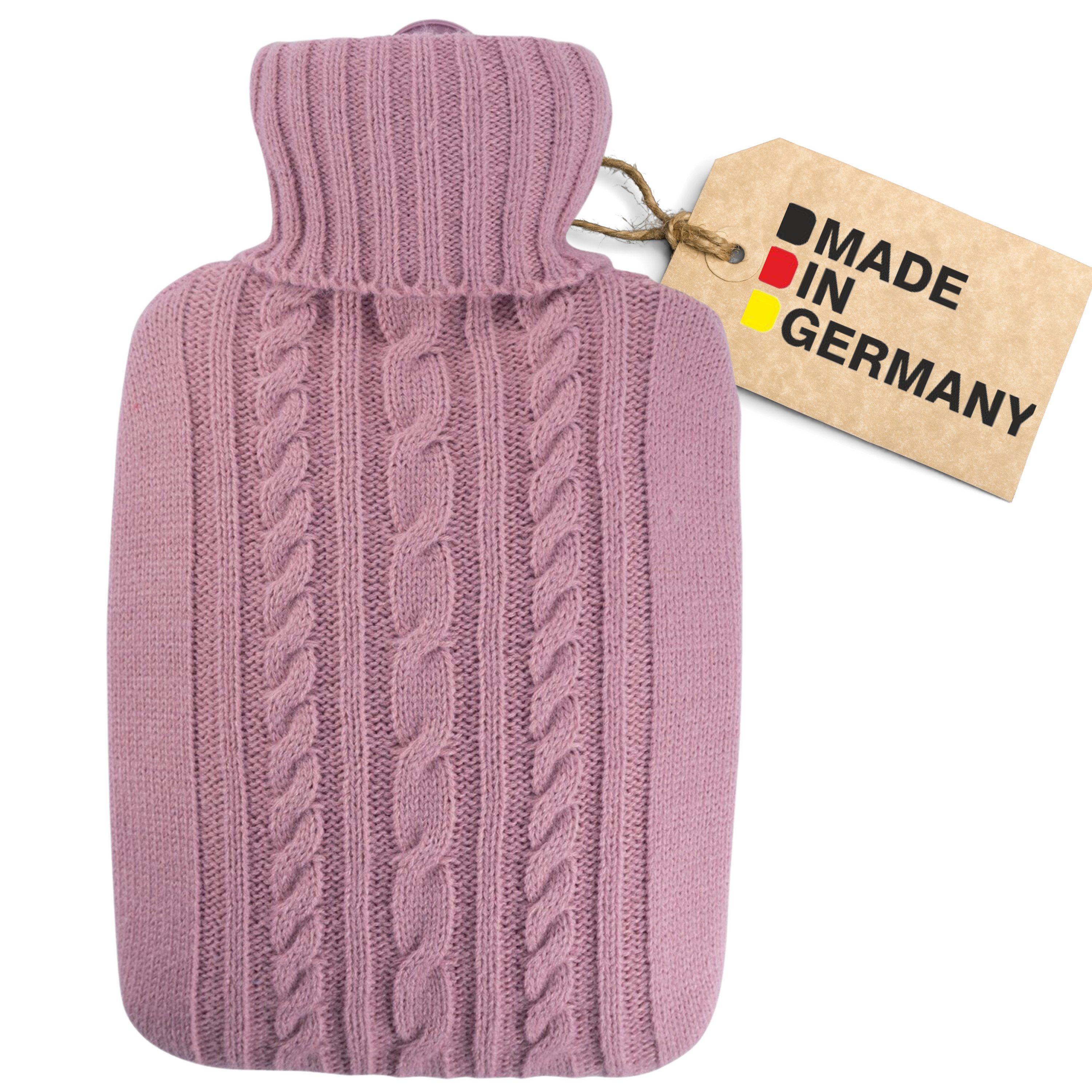 Hugo Frosch Wärmflasche Klassik 1,8 l Made in Germany mit Strickbezug, Rosa - langlebige, auslaufsichere Bettflasche, waschbarer Überzug