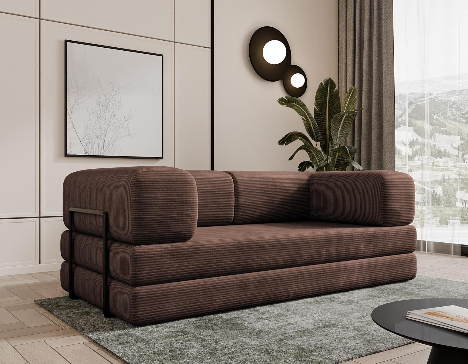 Compleo Sofa Designer Sofa LAMILO– 3-Sitzer mit Cordbezug und Klappfunktion günstig online kaufen