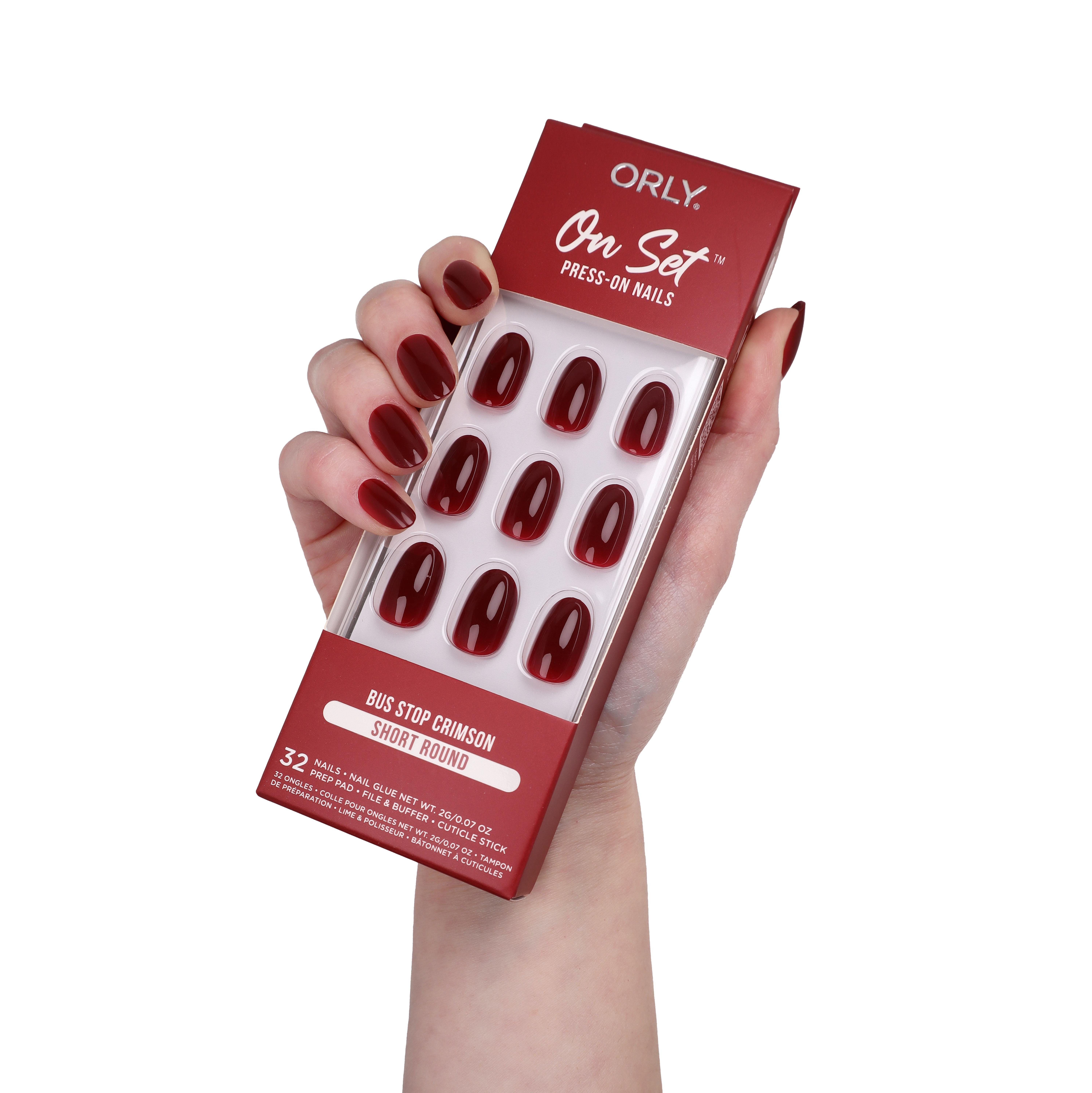 ORLY Kunstfingernägel ON SET, SHORT ROUND PRESS-ON, BUS STOP CRIMSON
