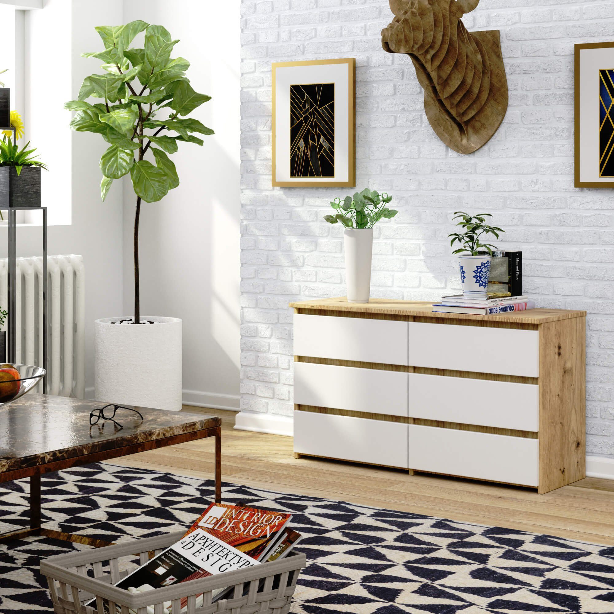 Raumhirsch Furniture Kommode 6 Schubladen Kommode - Elegant & Pflegeleicht - Sideboard, (viele Farbvarianten - Maße: 100 x 57 x 35 cm) - Hochwertig & stabil