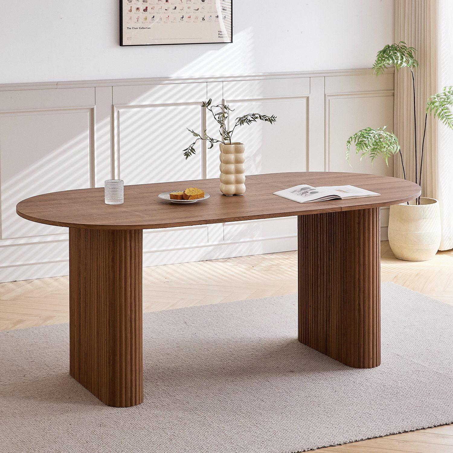 GrandCA HOME Esstisch Ovaler Esstisch im modernen Stil mit Holzmaserungs-Finish (1-St), aus MDF, 180 x 90 cm, dunkelbraun