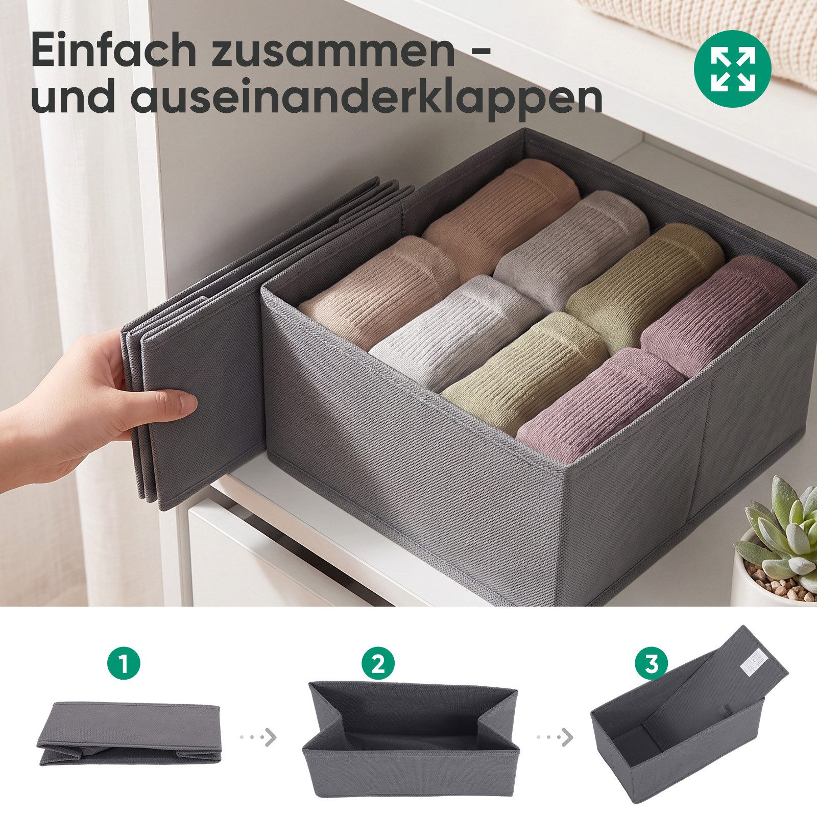 Sekey Aufbewahrungsbox Schubladen Organizer aus Vliesstoff – faltbare Aufbewahrungsboxen, 12er-Set für MALM Kommode, 3 Größen, ohne Fächer – Bild 5 von 5