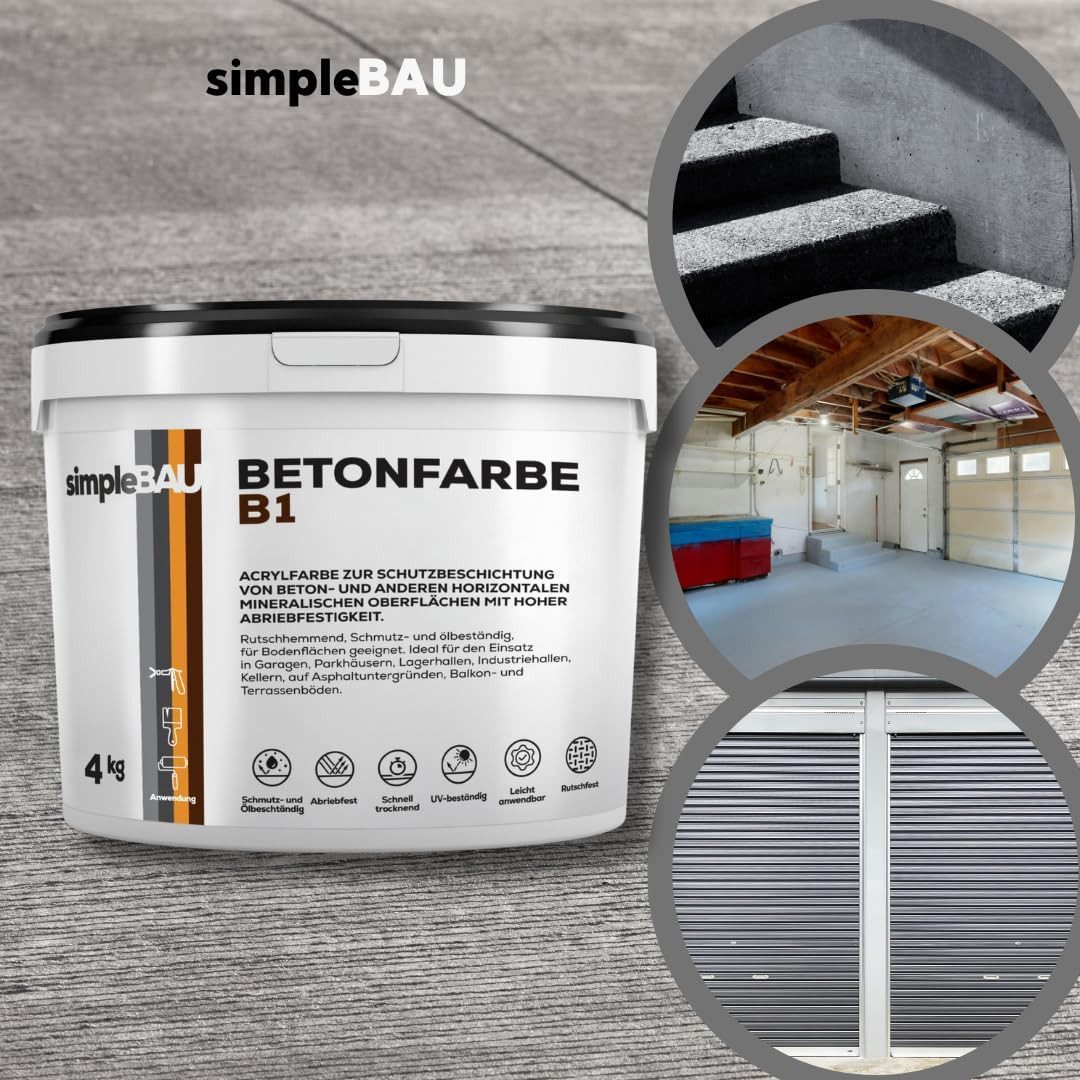 simpleBAU Bodenversiegelung Betonfarbe B1 4-15 KG, Garagenbodenbeschichtung - Farbe, rutschfest, abriebfest, innen und außen geeignet, wetterbeständig – Bild 2 von 5