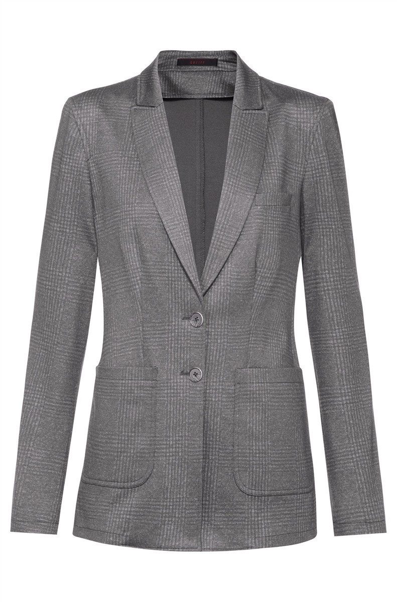 GREIFF Longblazer Greiff CASUAL Damen Jersey-Longblazer Regular Hellgrau Glencheck 34