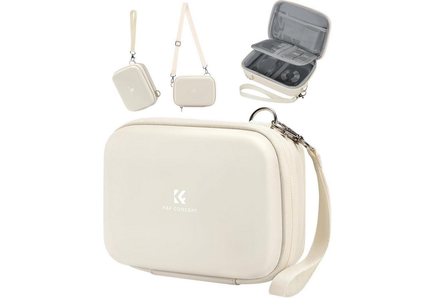 LuxusKollektion Kameratasche Digitalkamera Tasche Eva-Hartschalendesign Beige mit Trageriemen