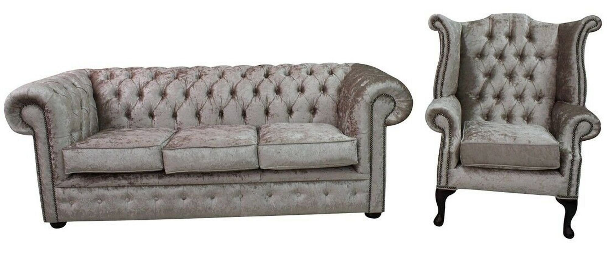 JVmoebel Chesterfield-Sofa Chesterfield Design Sofagarnitur 3 Sitzer + Ohrensessel Couch, Made in Europe