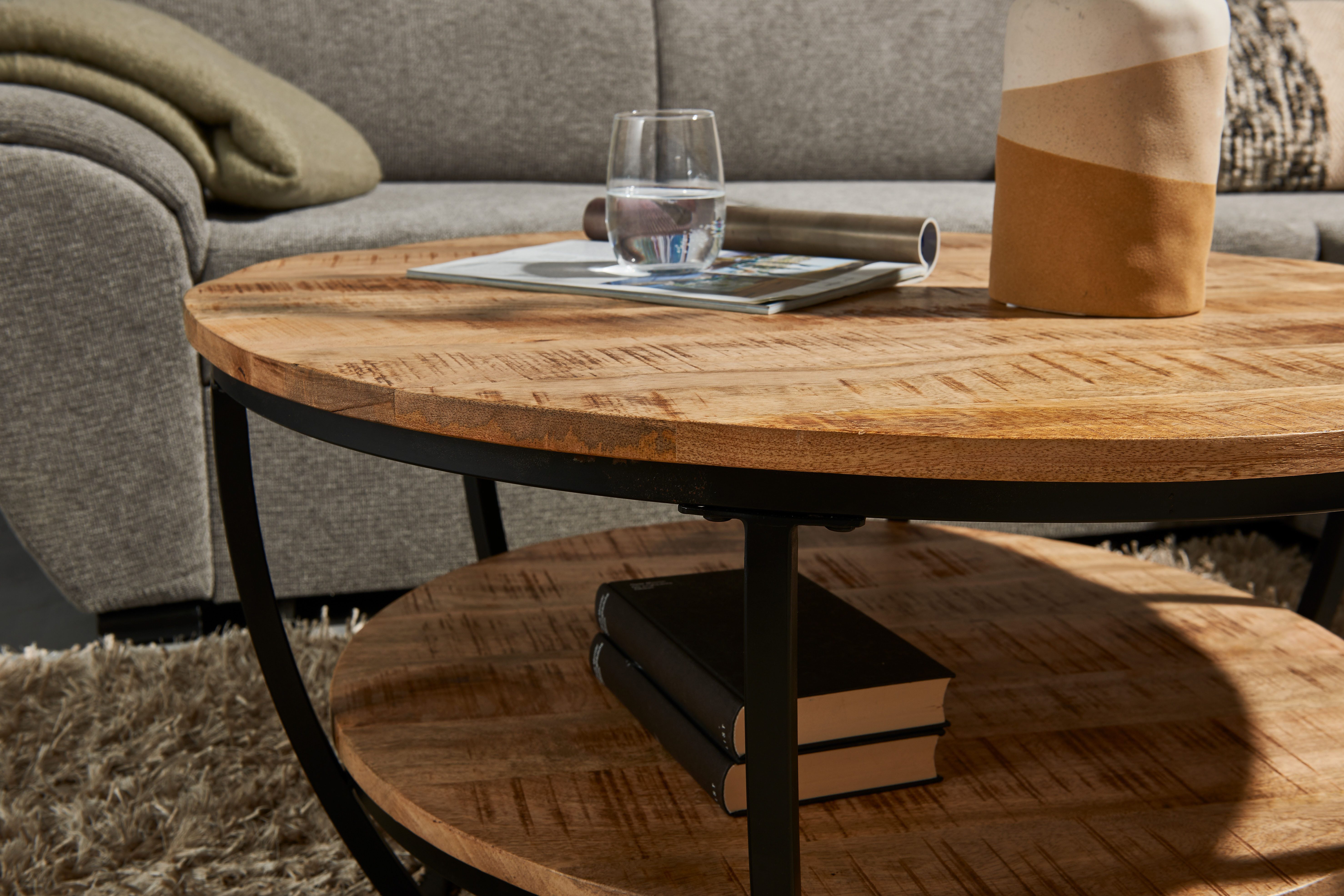 Stolkom Sp.z.o.o. Couchtisch Jambi, TOPSELLER! (Couchtisch, OTTOs Choice), rund Massivholz mit Ablage